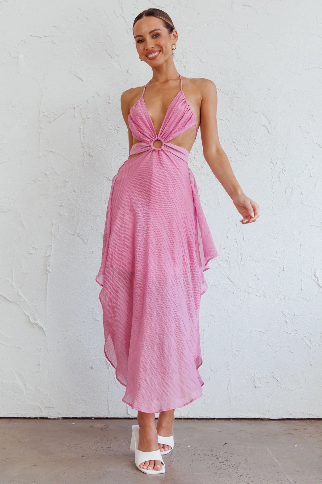 Samia Cut-Out Halterneck Midi Dress Pink