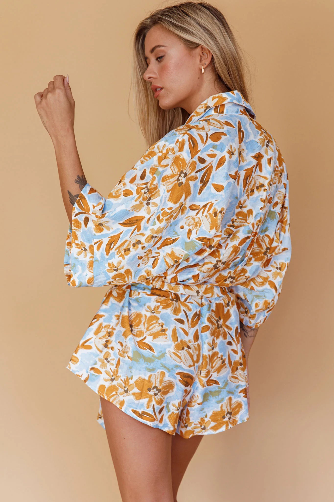 Daytona Beach Button-Up Romper Floral Blue