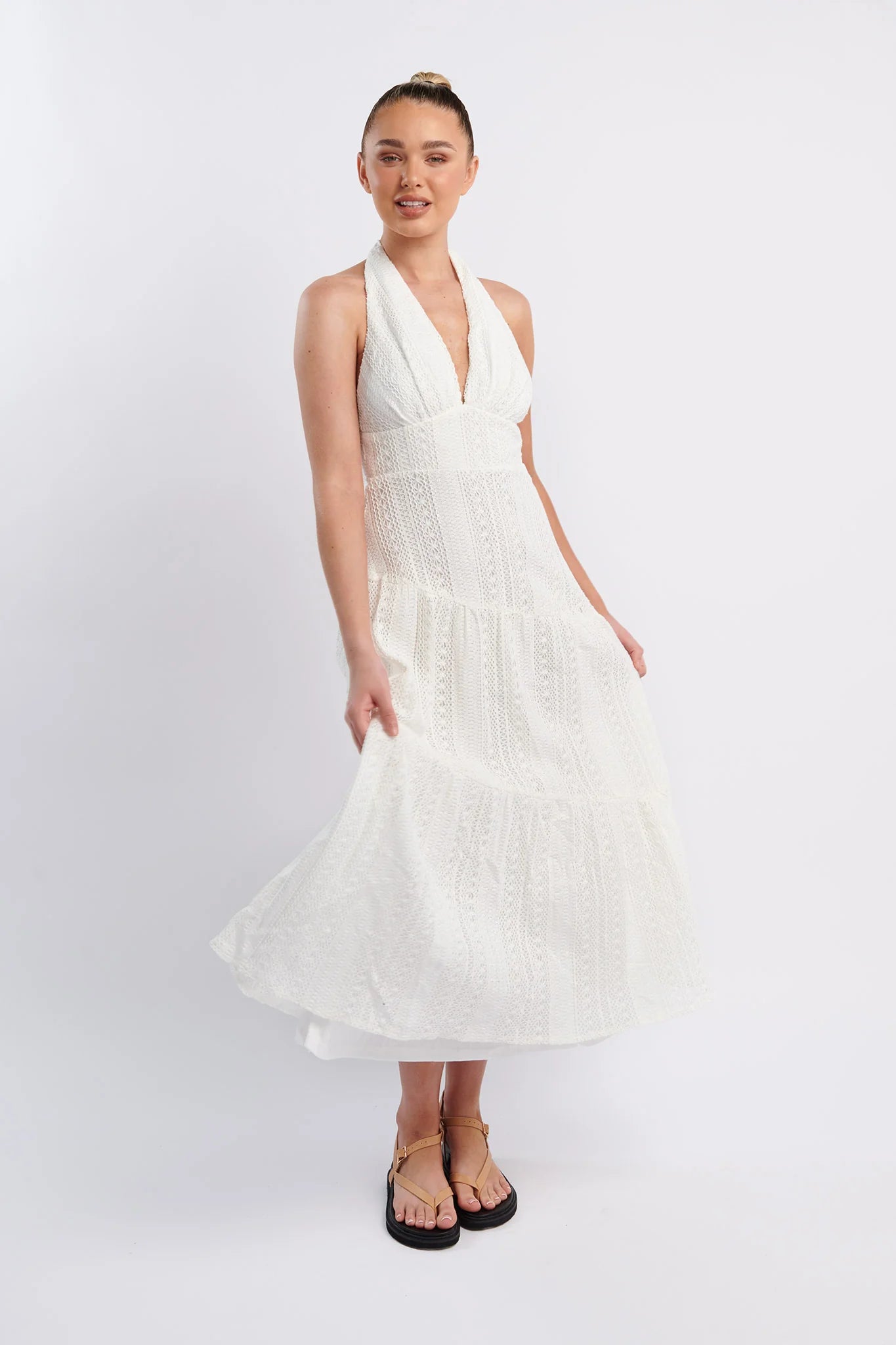 Nolita Halterneck Lace Overlay Maxi Dress White