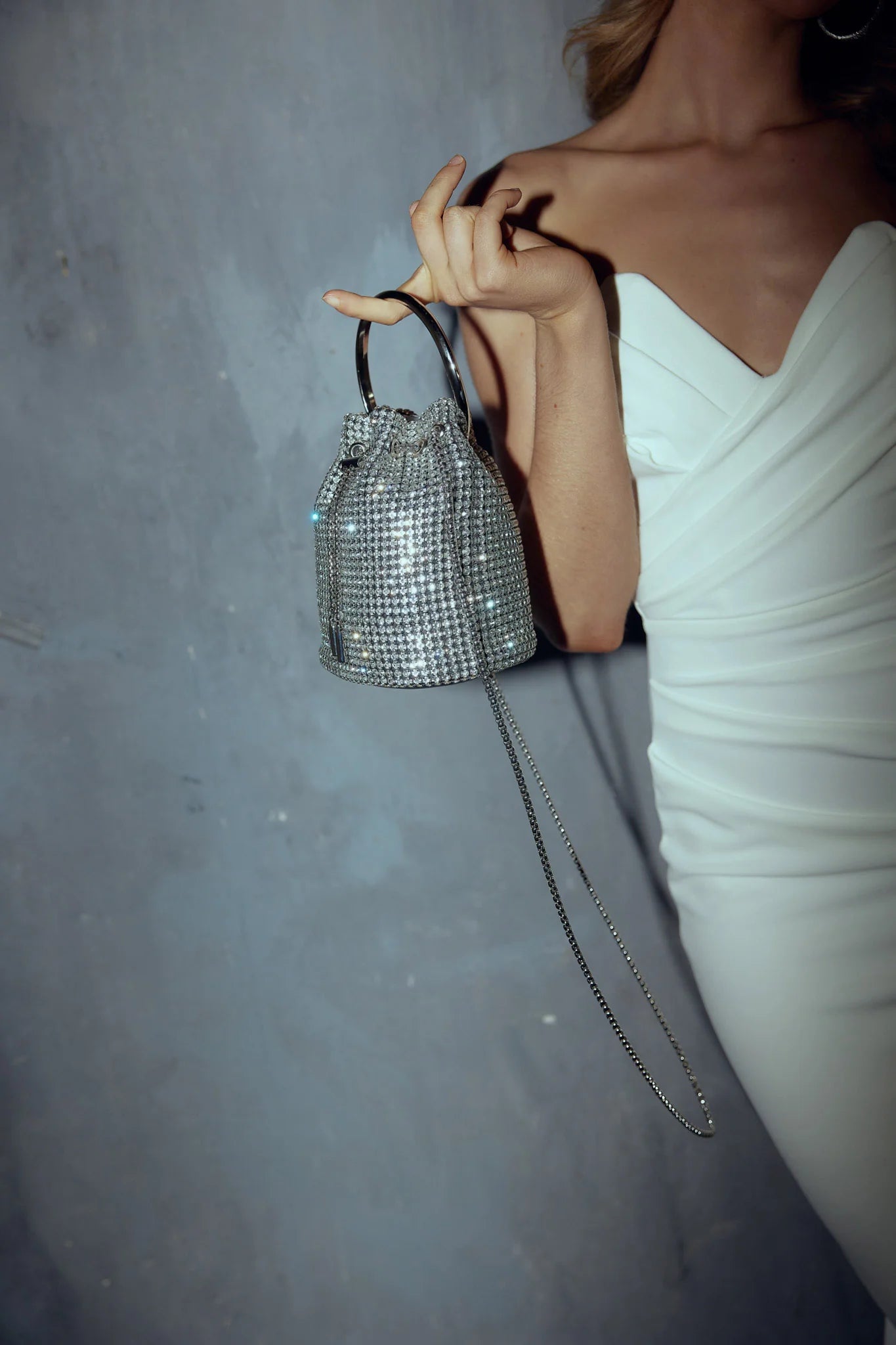Fifth Avenue Diamante Bucket Bag Silver