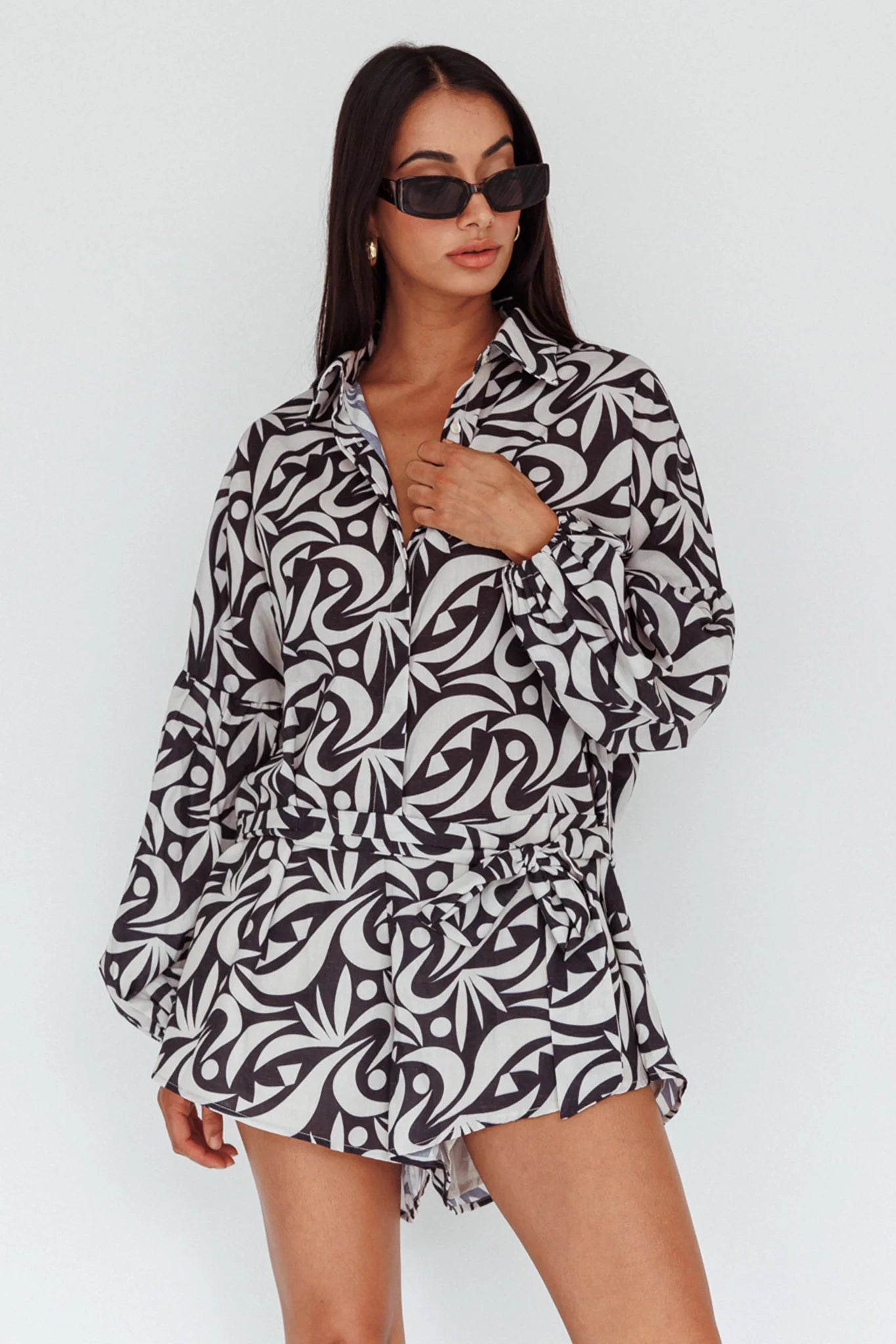 Daytona Beach Long Sleeve Shirt Romper Print Black