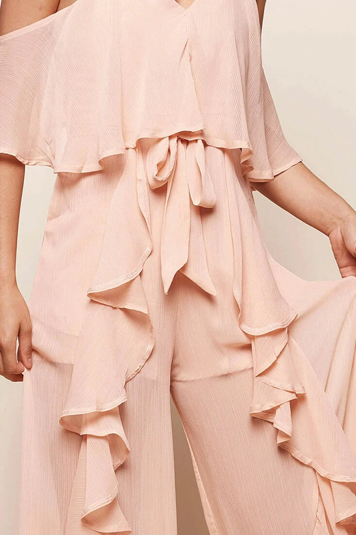 Constance Midi Ruffle Jumpsuit Nude