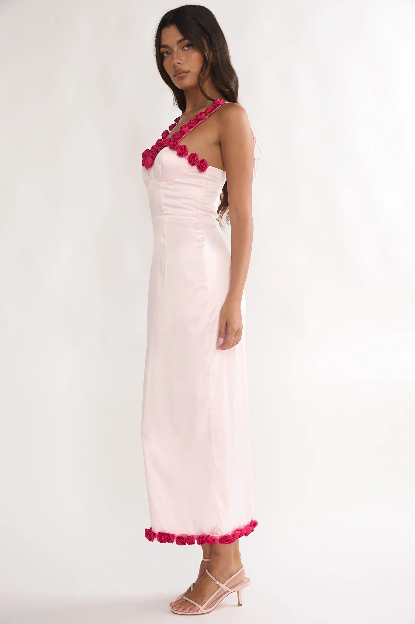 Delyse Rosette Trim Maxi Dress Pink