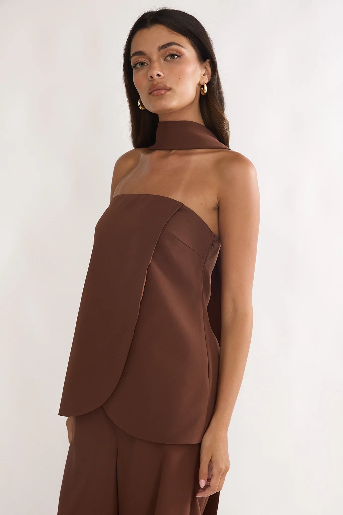 Florene Strapless Split Scarf Top Chocolate
