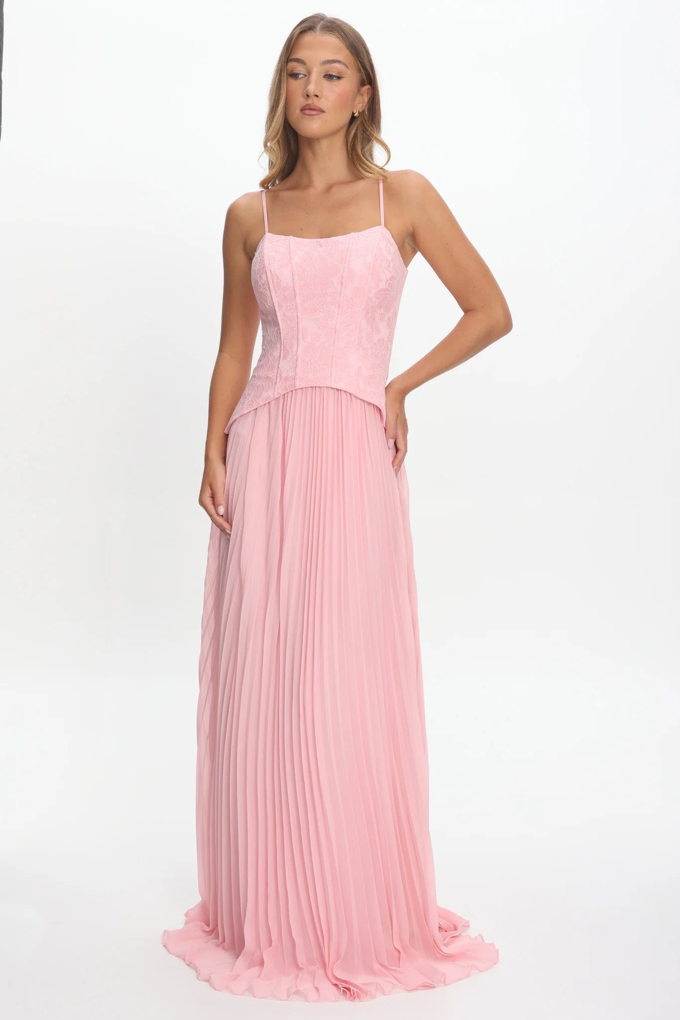 Cambridge Accordion Pleat Corset Dress Pink