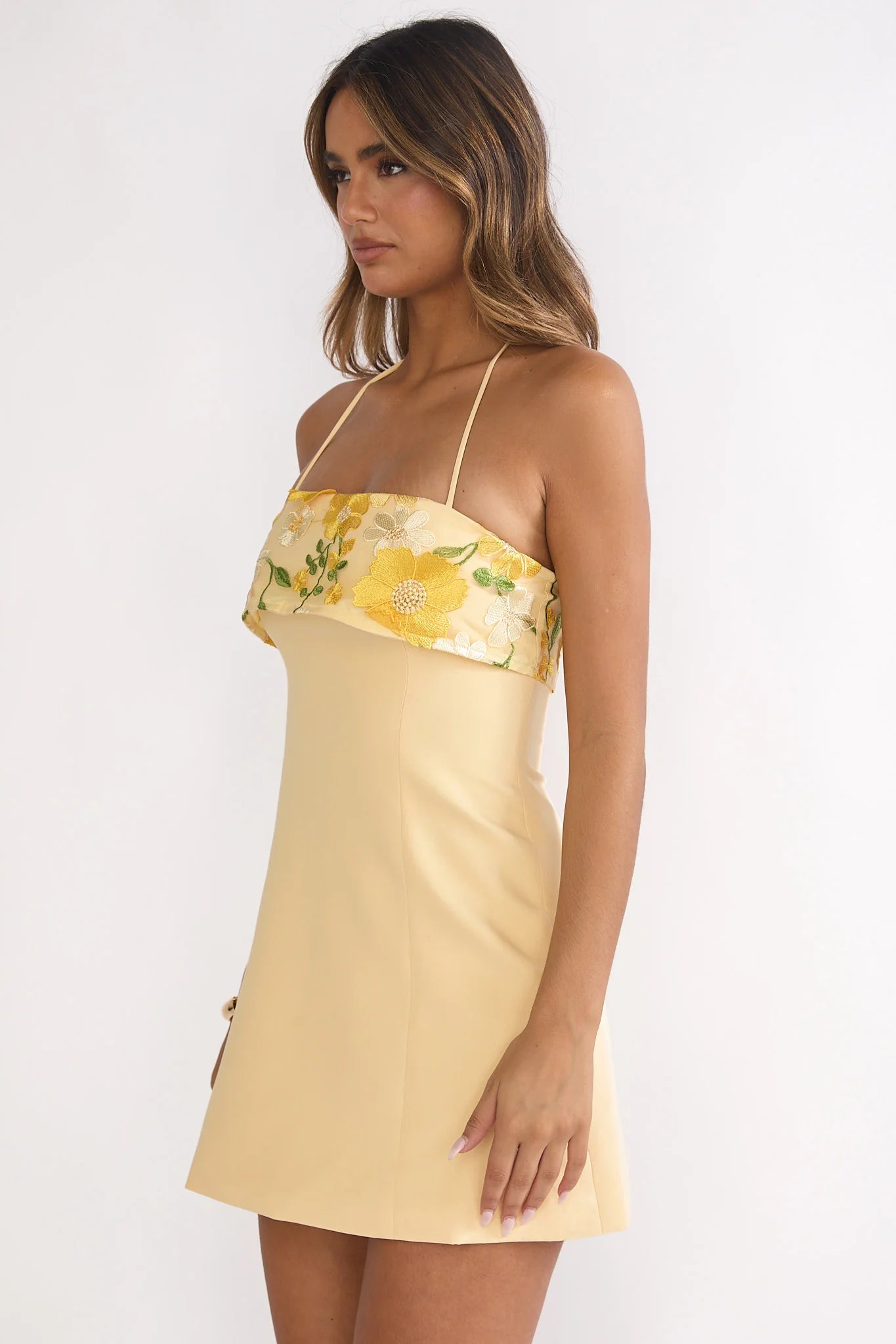 Sunbeam Kiss Foldover Floral Bust Mini Dress Butter