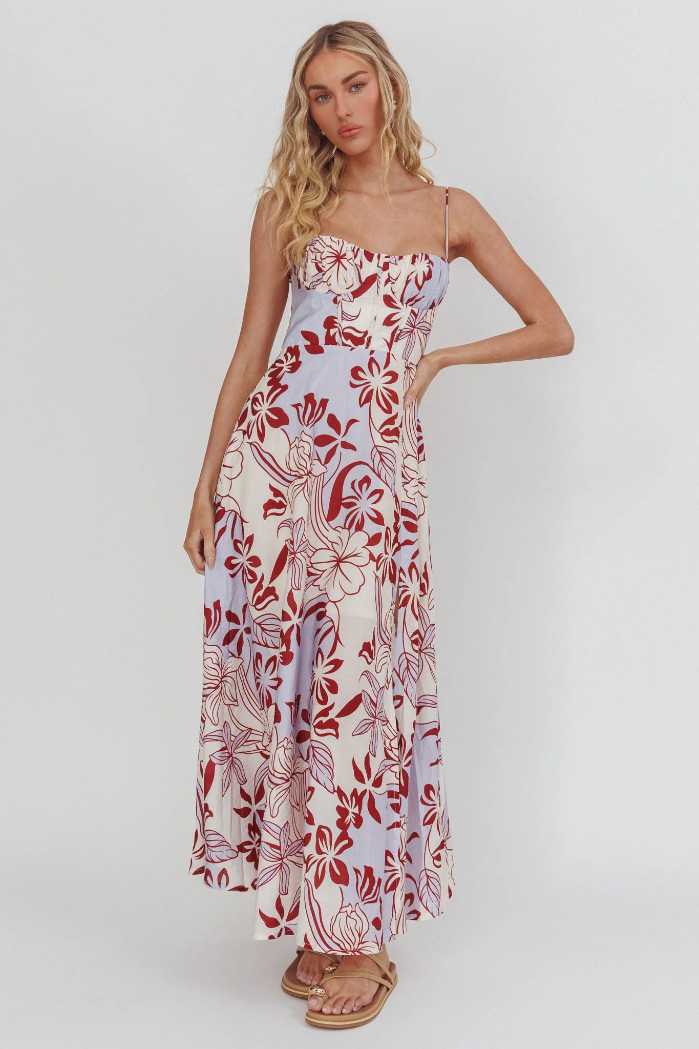 Echoes Tied Back A-Line Midi Dress Floral Lilac