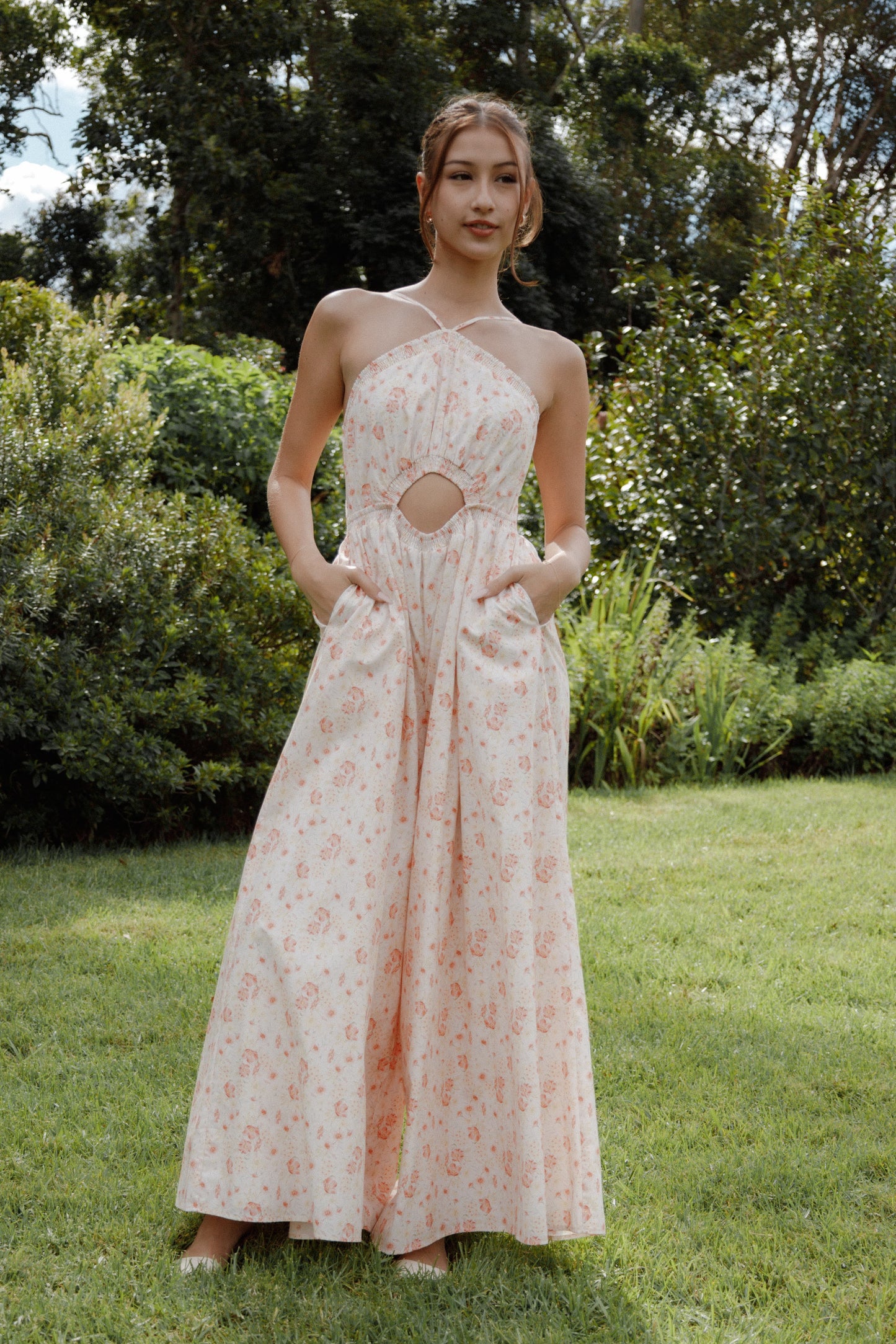 Madeira Jumpsuit - Peach Ditsy Floral