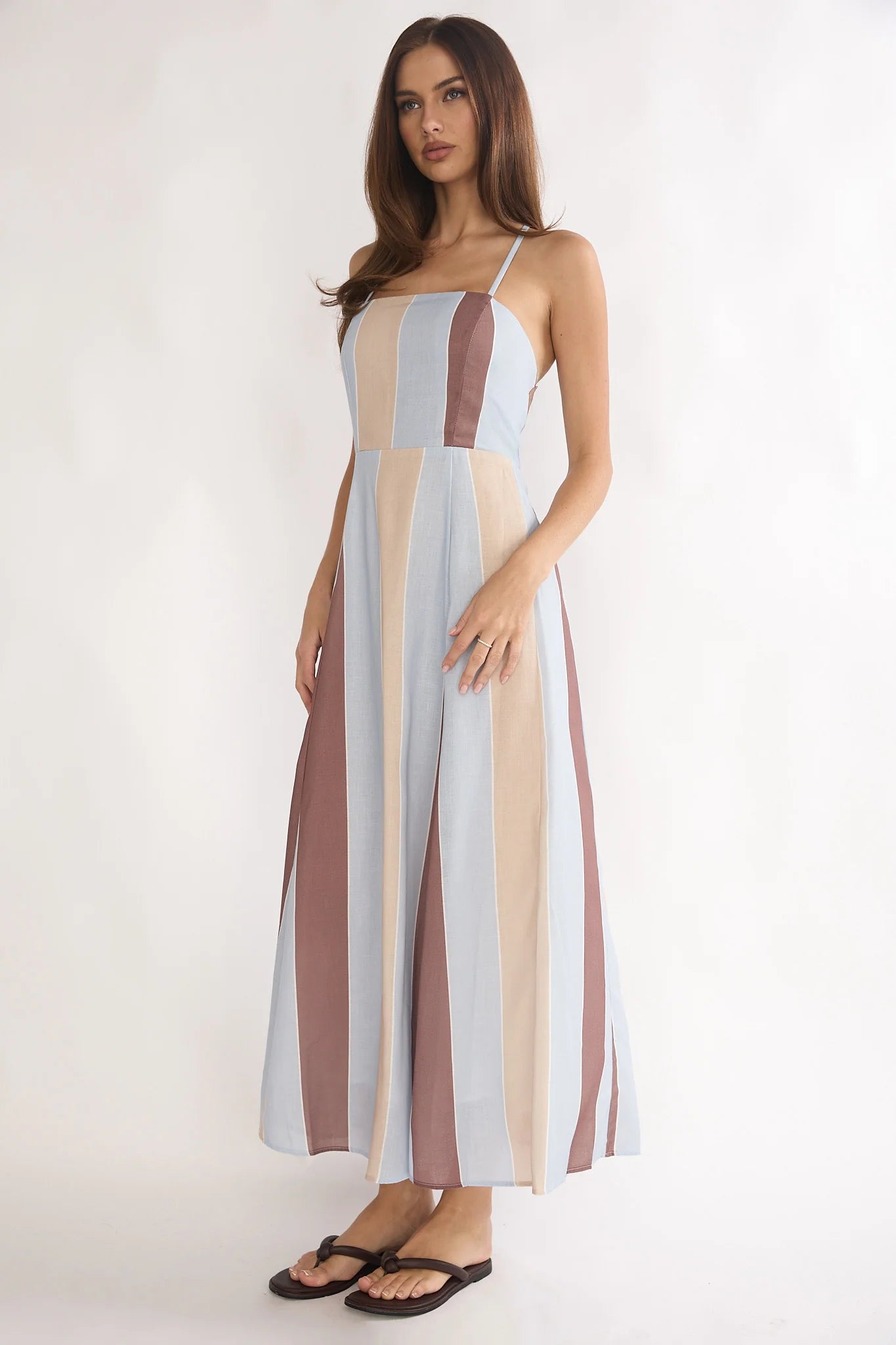 Second Glance Olga Criss-Cross Back Maxi Dress Stripe