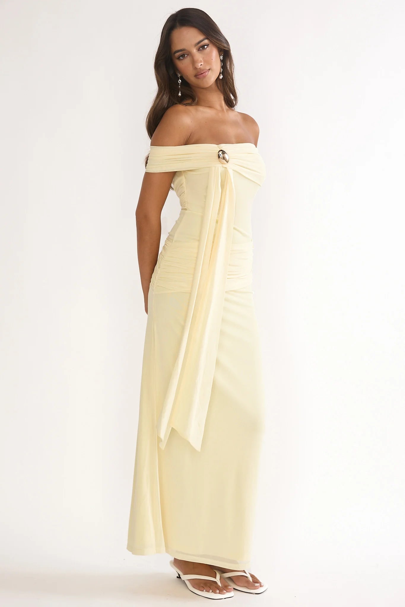 Evanthe Off-Shoulder Sash Maxi Dress Lemon