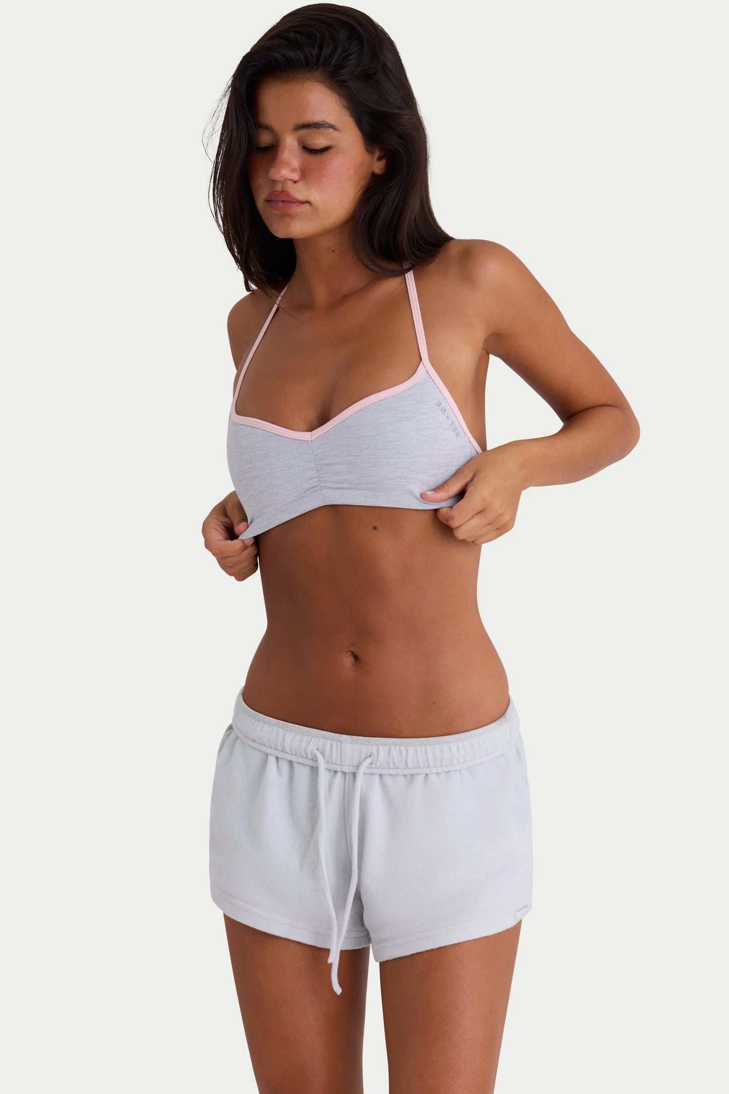 Brushed Jersey Elasticated Mini Shorts in Fog Grey