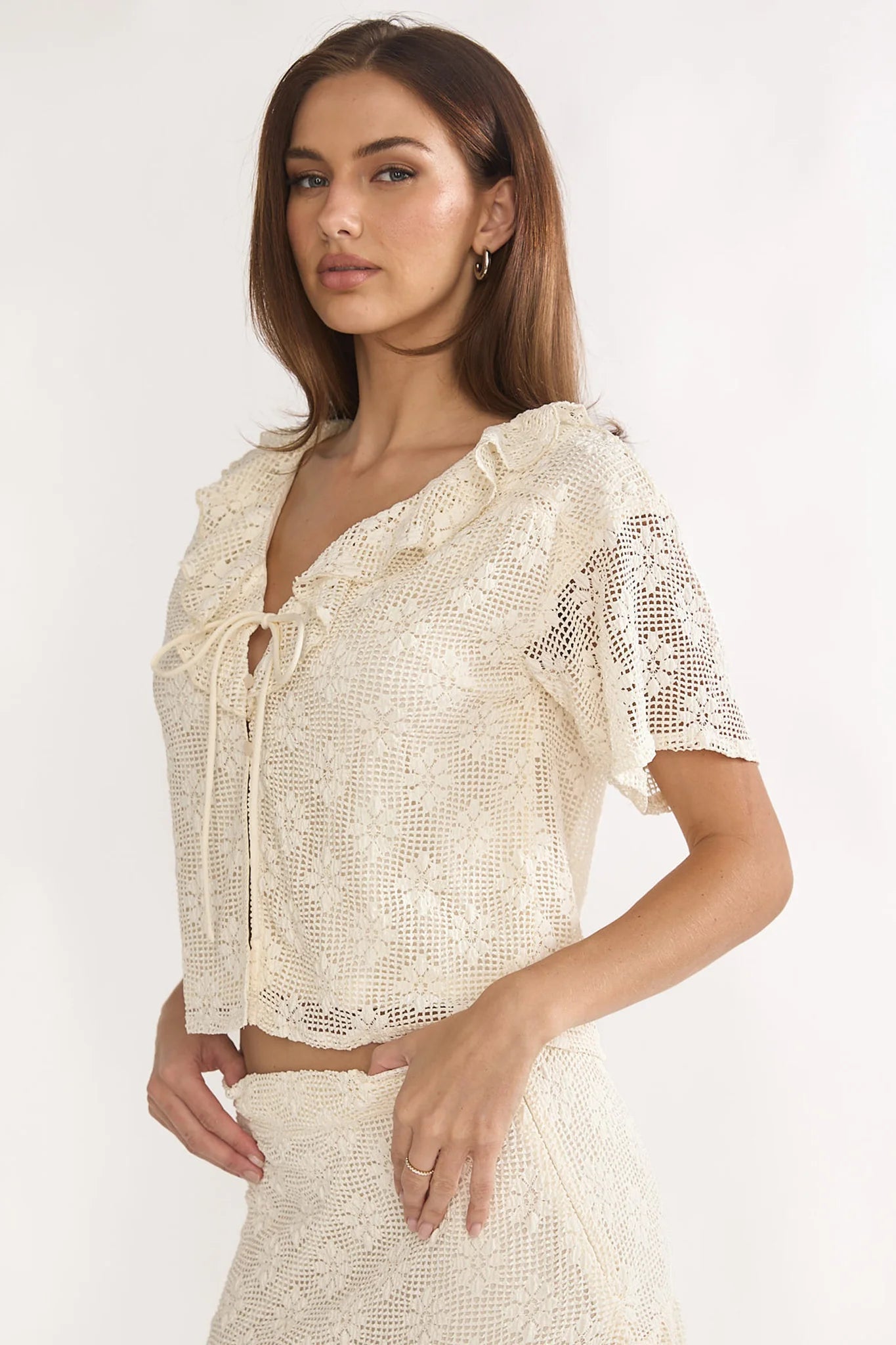Sera Lane Crochet Tie Top Cream