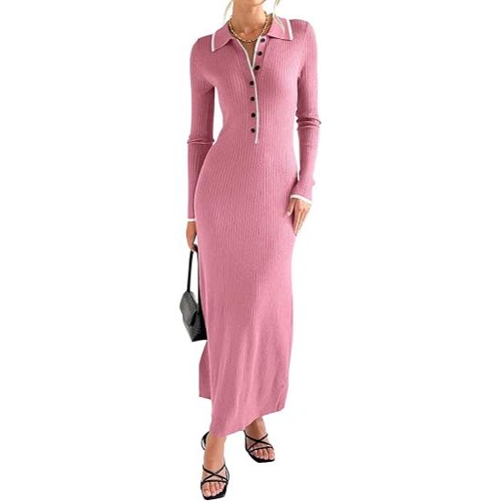Women’s Soft Stretchy V-Neck Maxi Sweater Dress