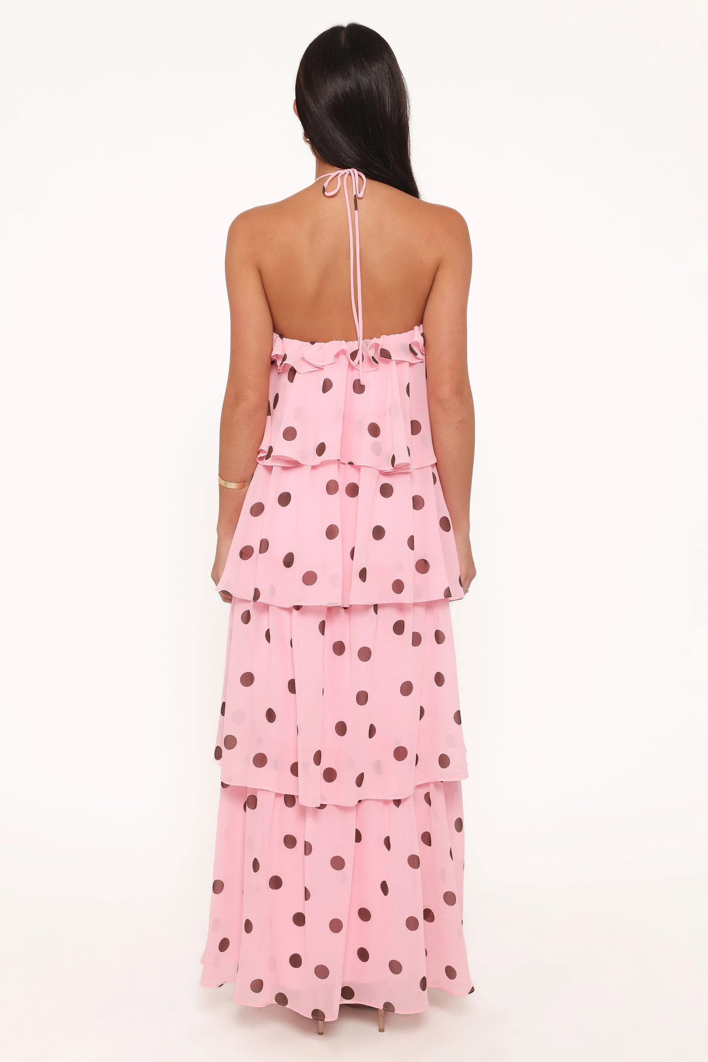 Chasity Halterneck Maxi Dress - Pink Polka Dot