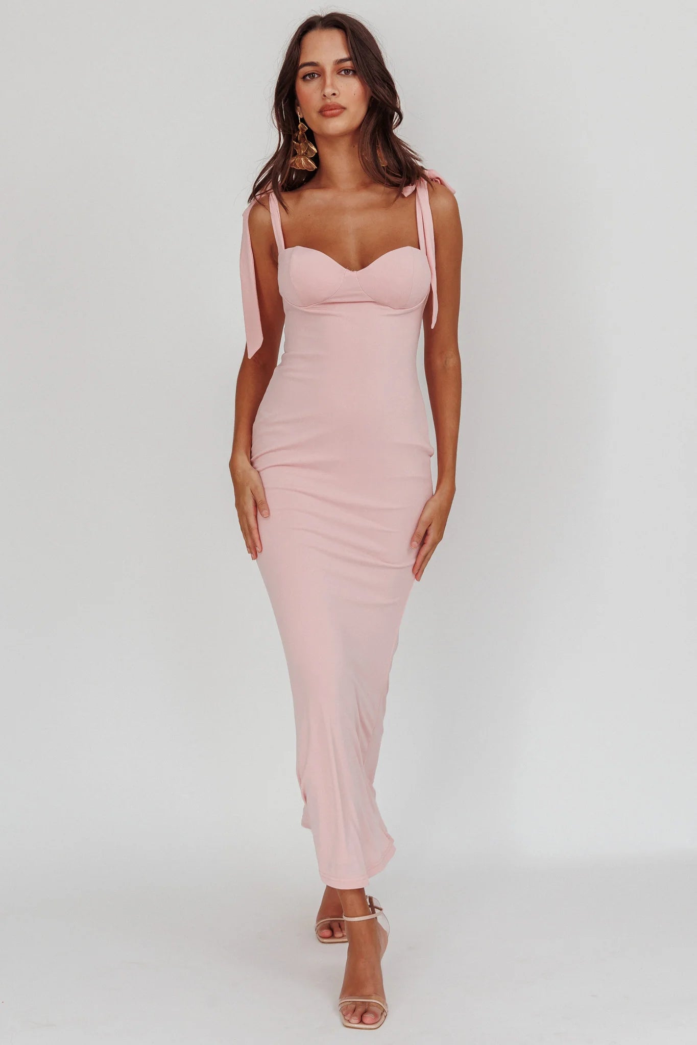 Rose Garden Tied Shoulder Maxi Dress Blush