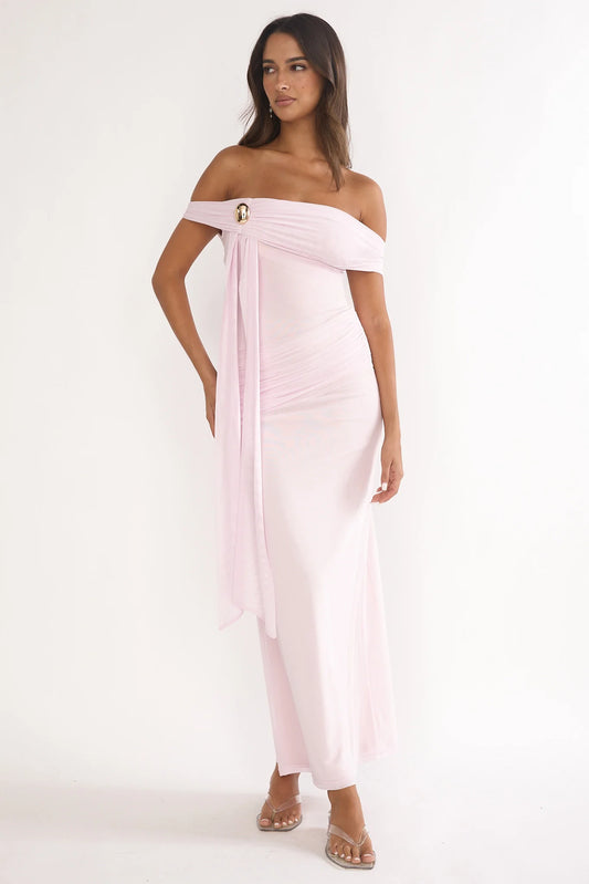 Evanthe Off-Shoulder Sash Maxi Dress Blush