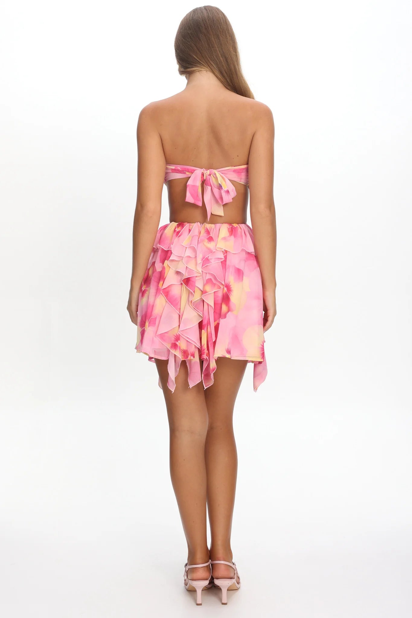 Santiago Cut-Out Ruffle Mini Dress Print Pink