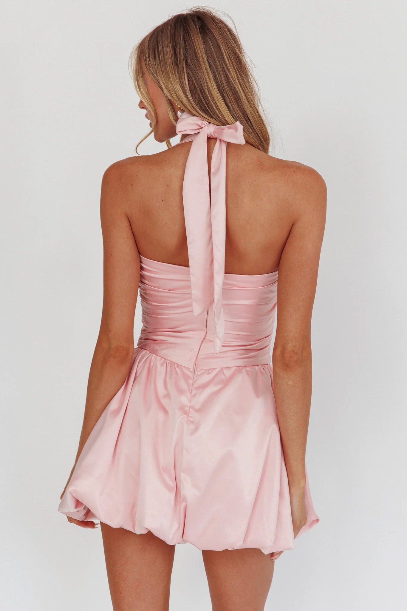 Angelico Halterneck Balloon Mini Dress Pink