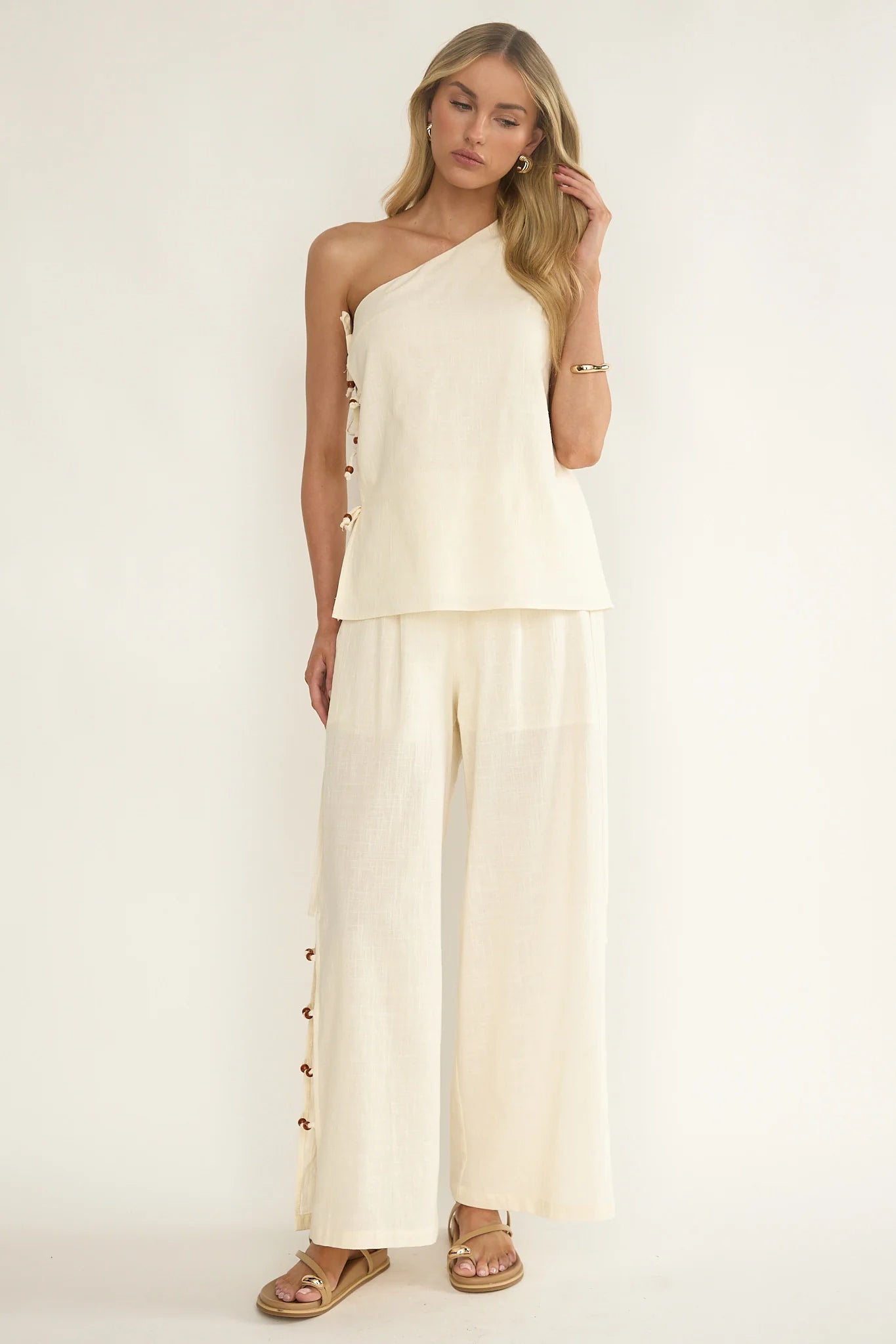 Dahlise Bead Trim Pants Cream