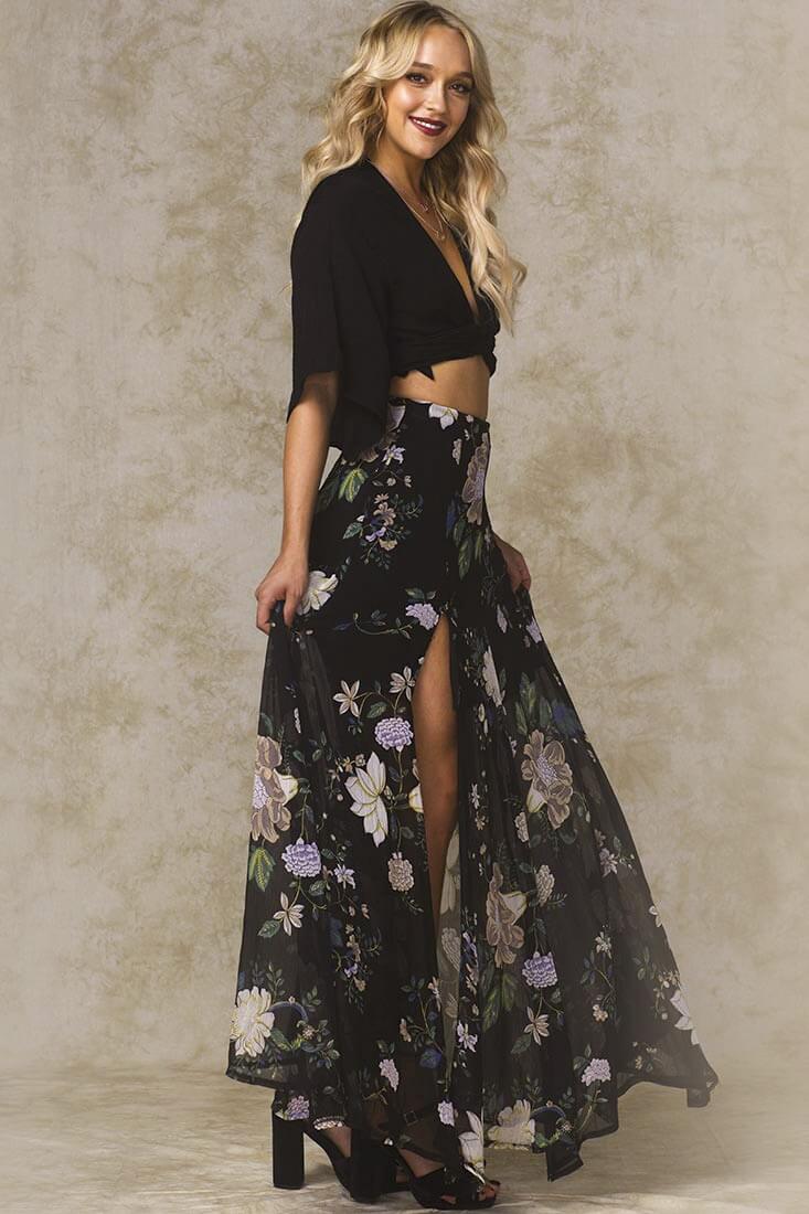 Riley High Slit Button Up Skirt Black