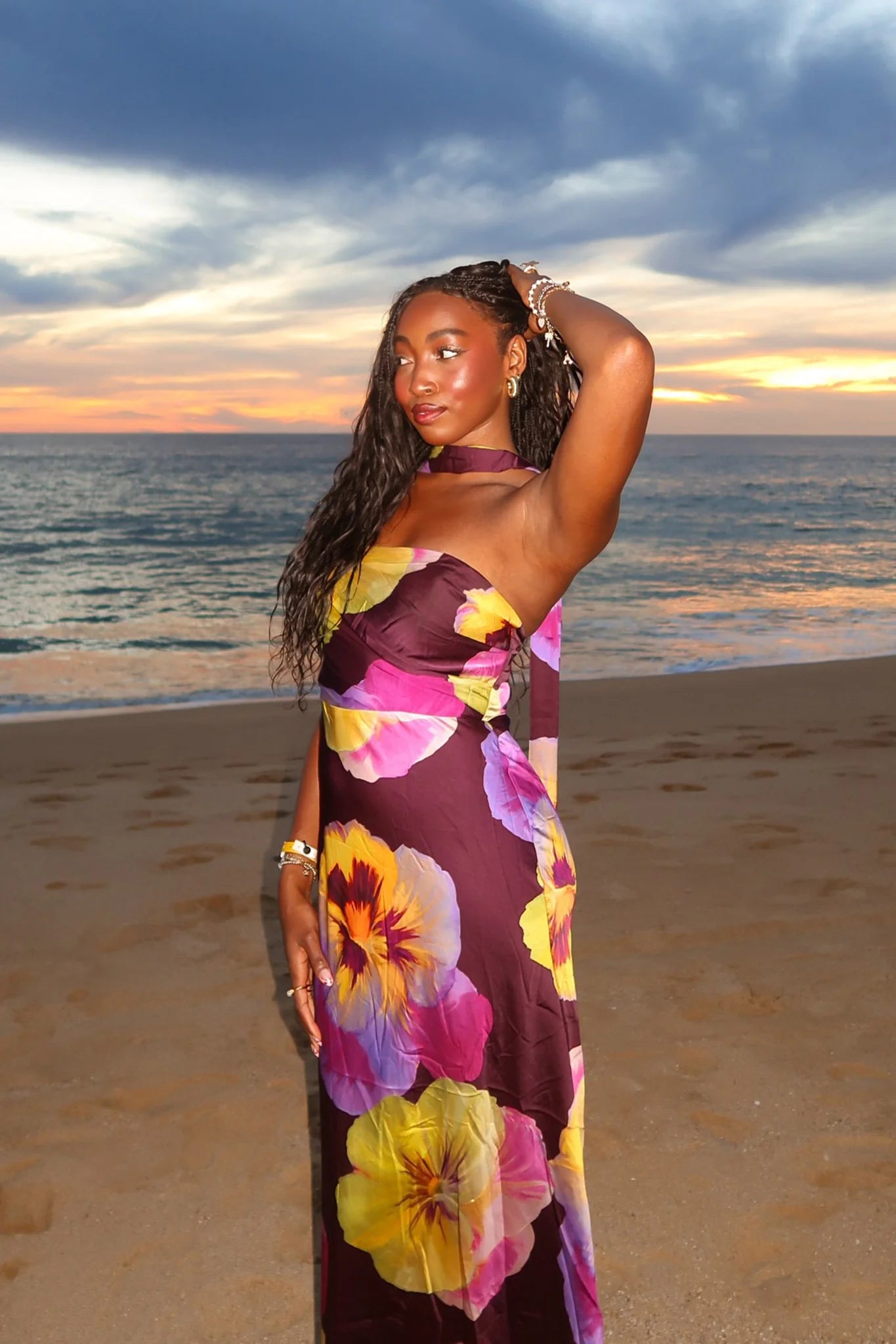 City Of Stars Strapless Scarf Maxi Dress Pansies Plum