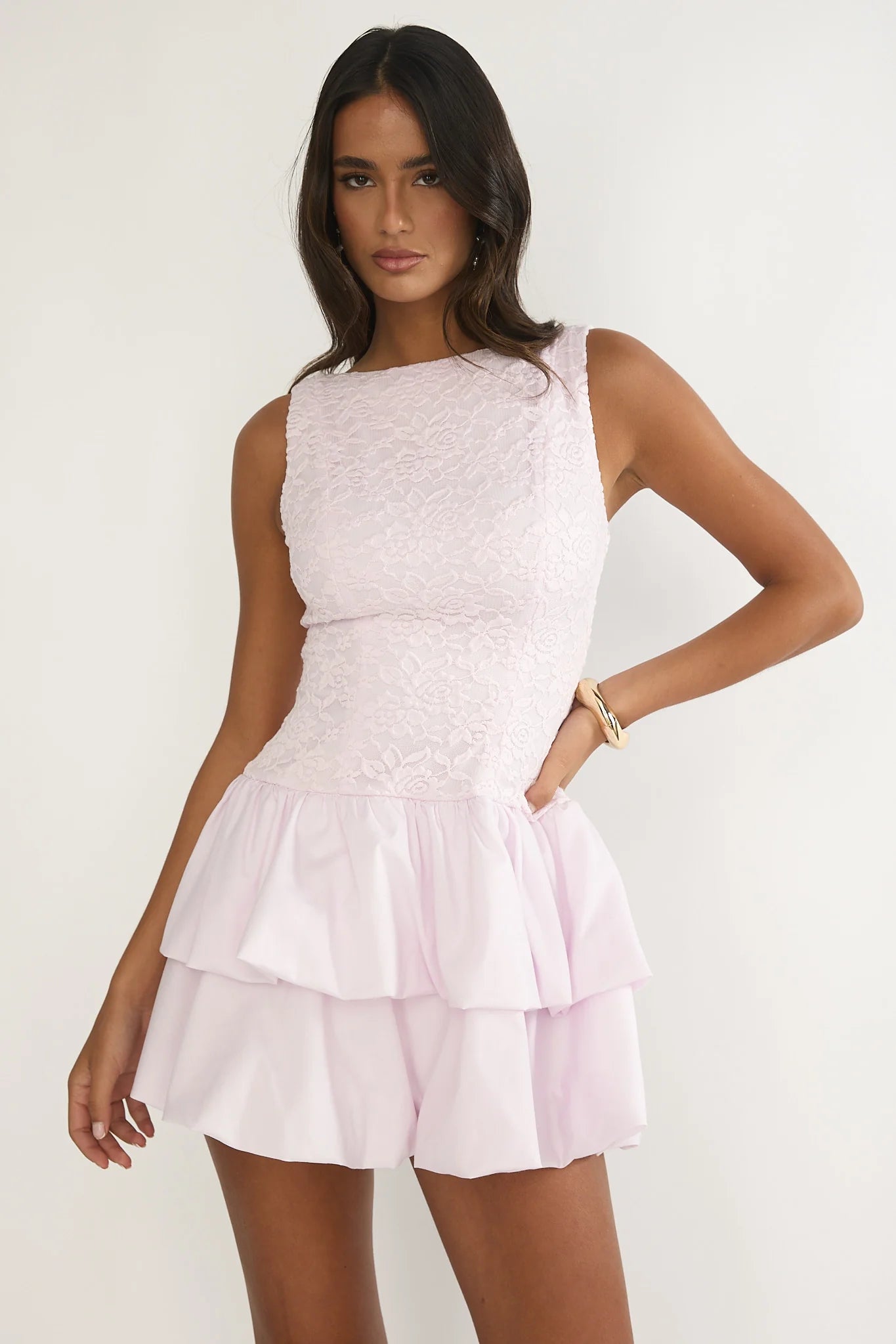 Dalisse Tiered Bubble Hem Mini Dress Lilac