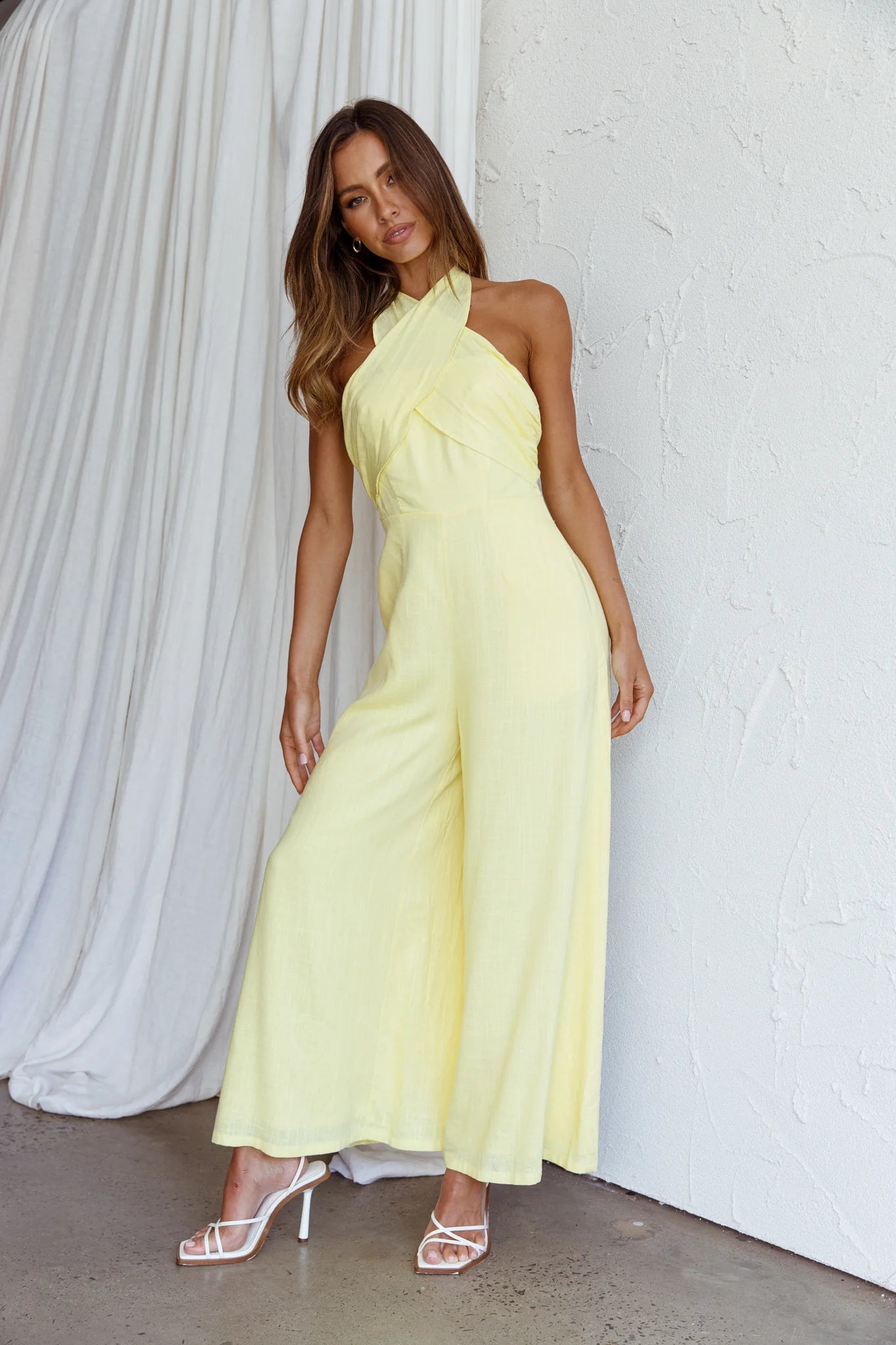Stars Align Halterneck Jumpsuit Lemon