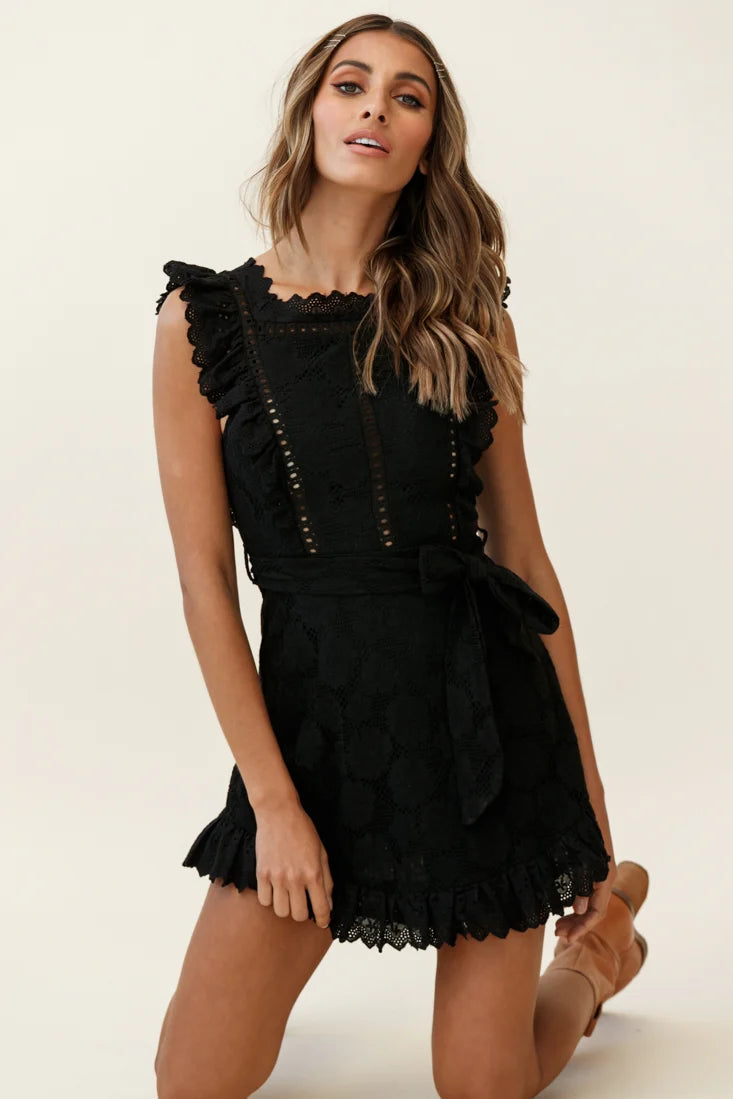 Prairie Crochet Frill Dress Black