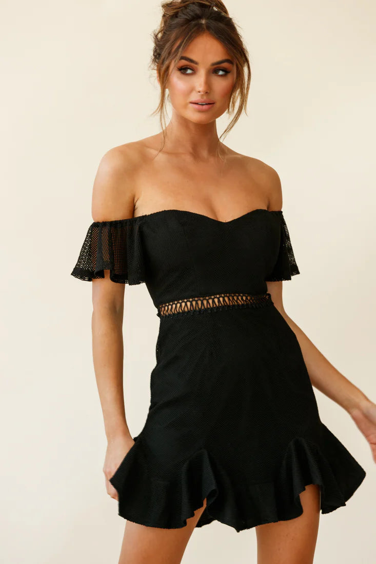 Chi Chi Sweetheart Neckline Off-Shoulder Dress Black