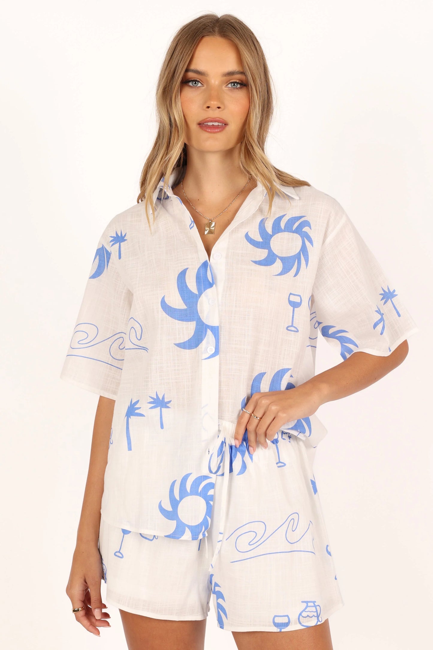 Sun Wave Short Set - White Blue