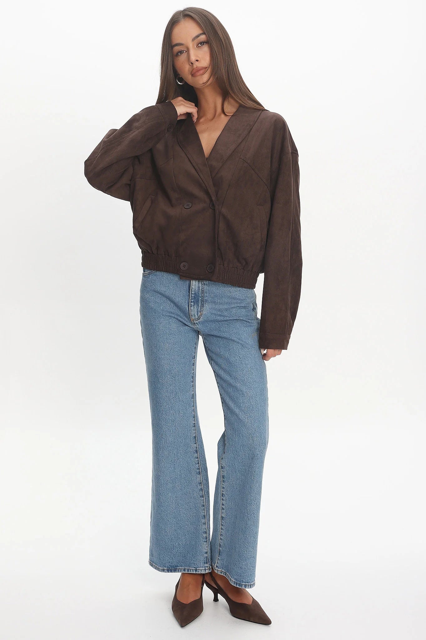 Rampage Faux Suede Blouson Jacket Chocolate