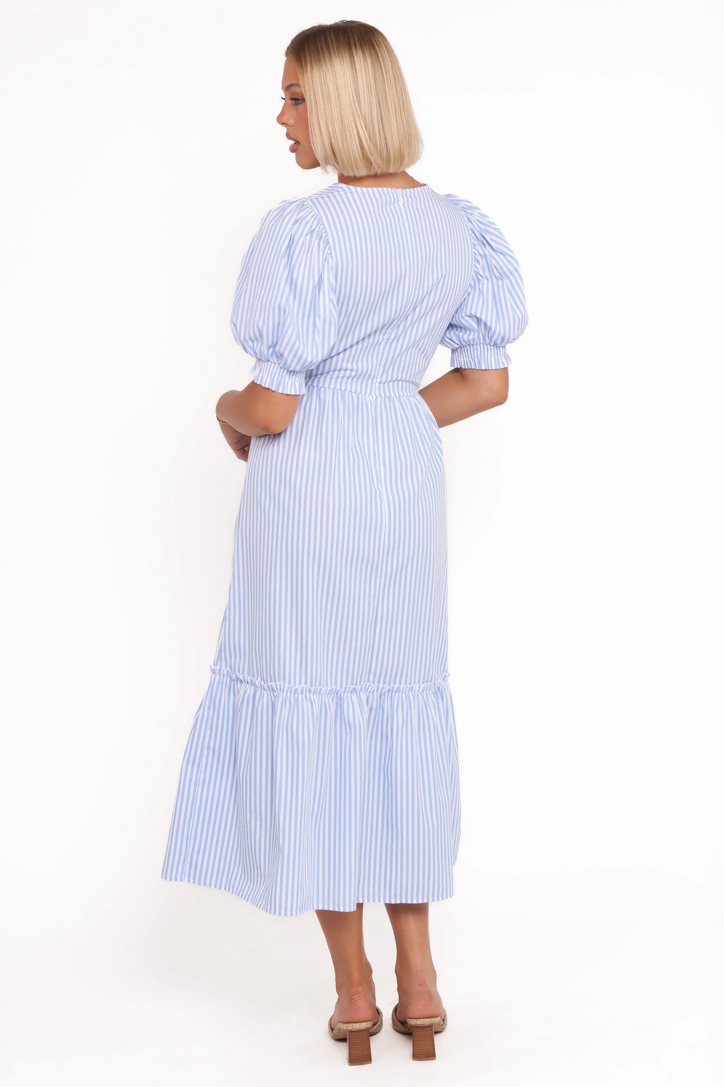 Steele Puff Sleeve Midi Dress - Blue Stripe