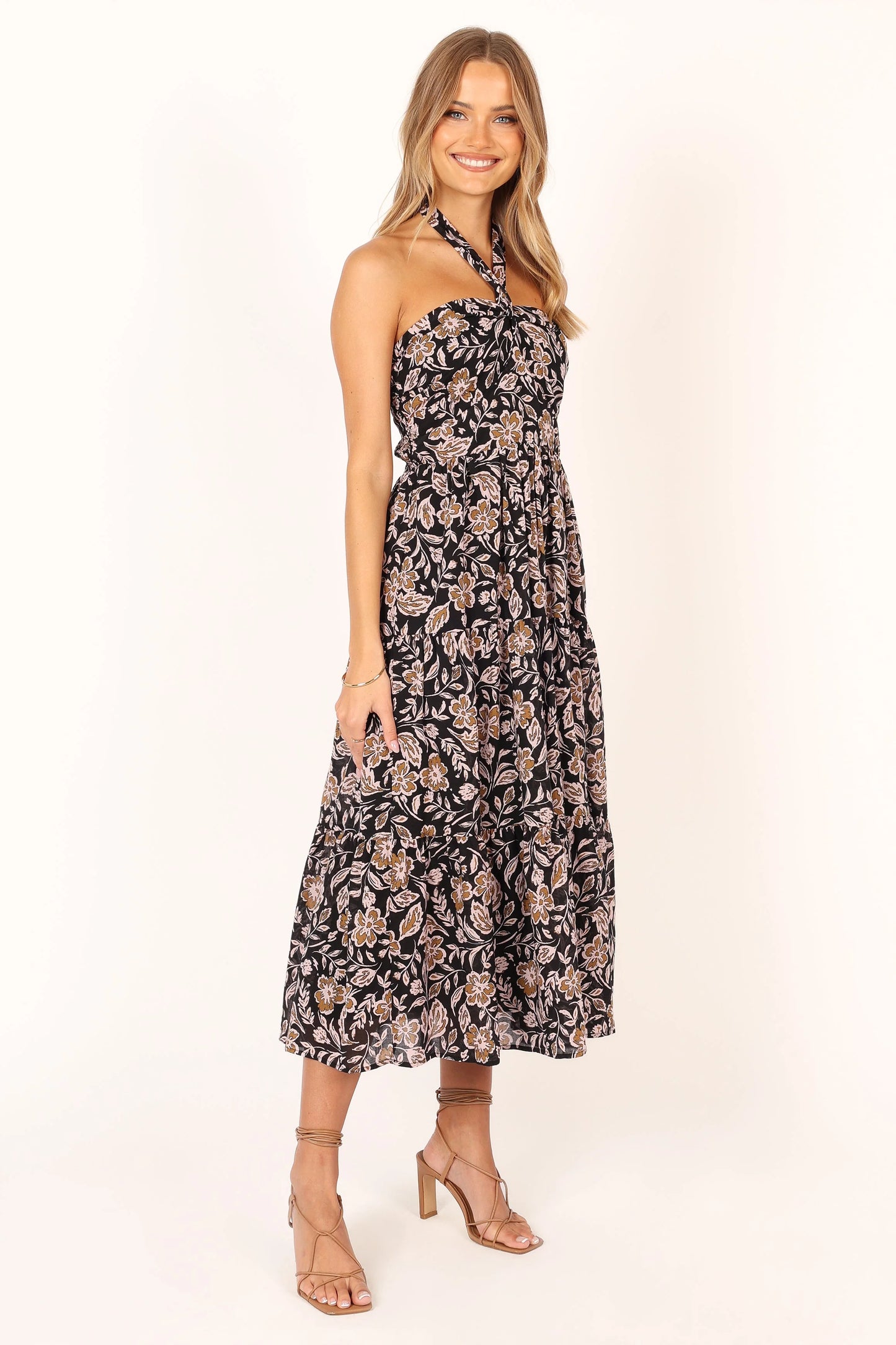 Shena Midi Dress - Black Multi