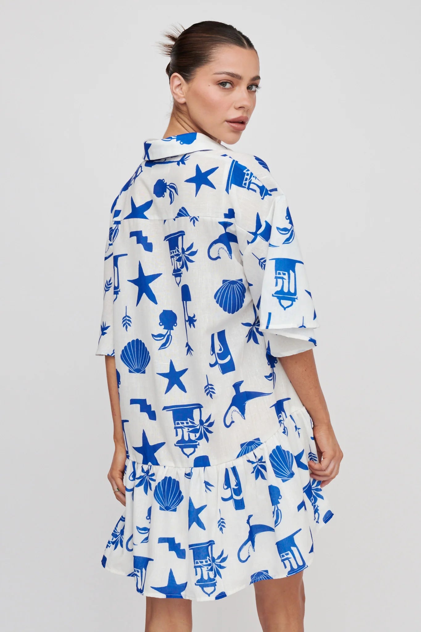 Day Trip Waist Tie Collared Dress Blue