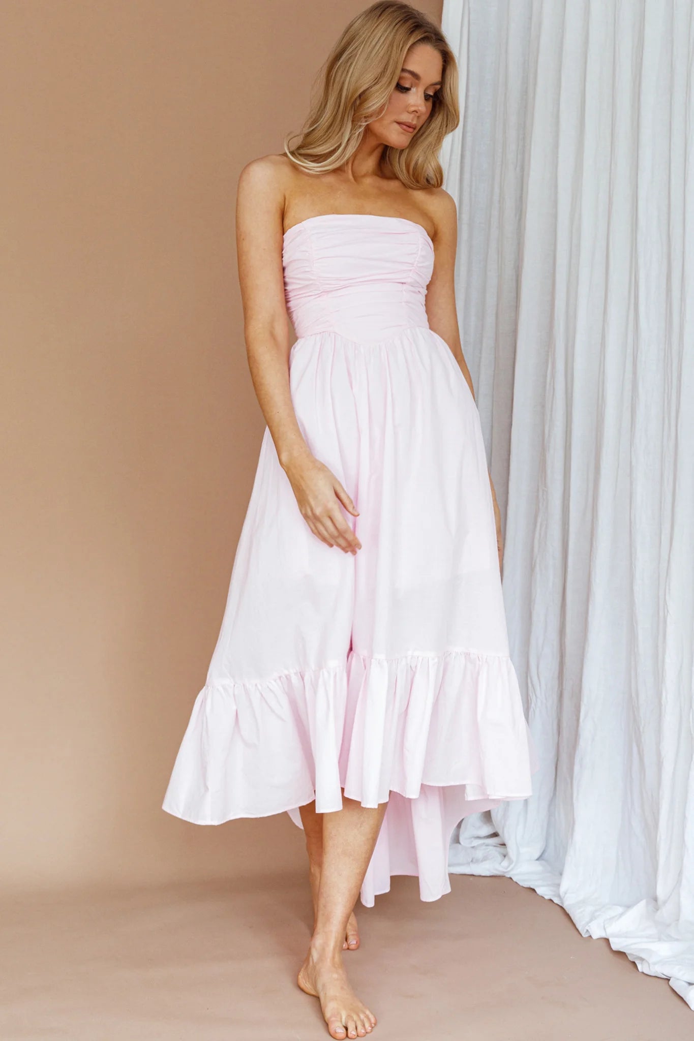 Sunday Mornings Ruched Bust Midi Dress Pink