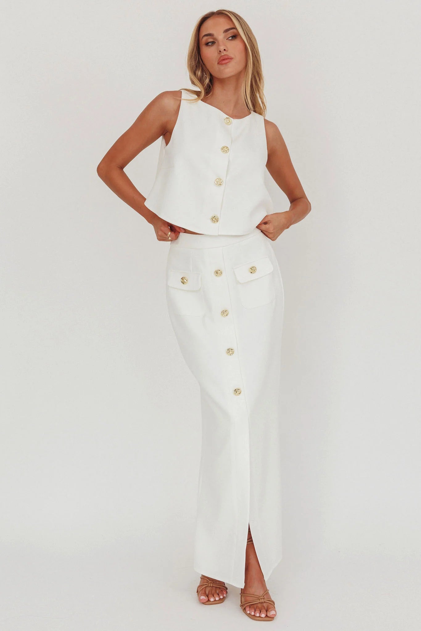 Bondi Sunset Front Button Top White