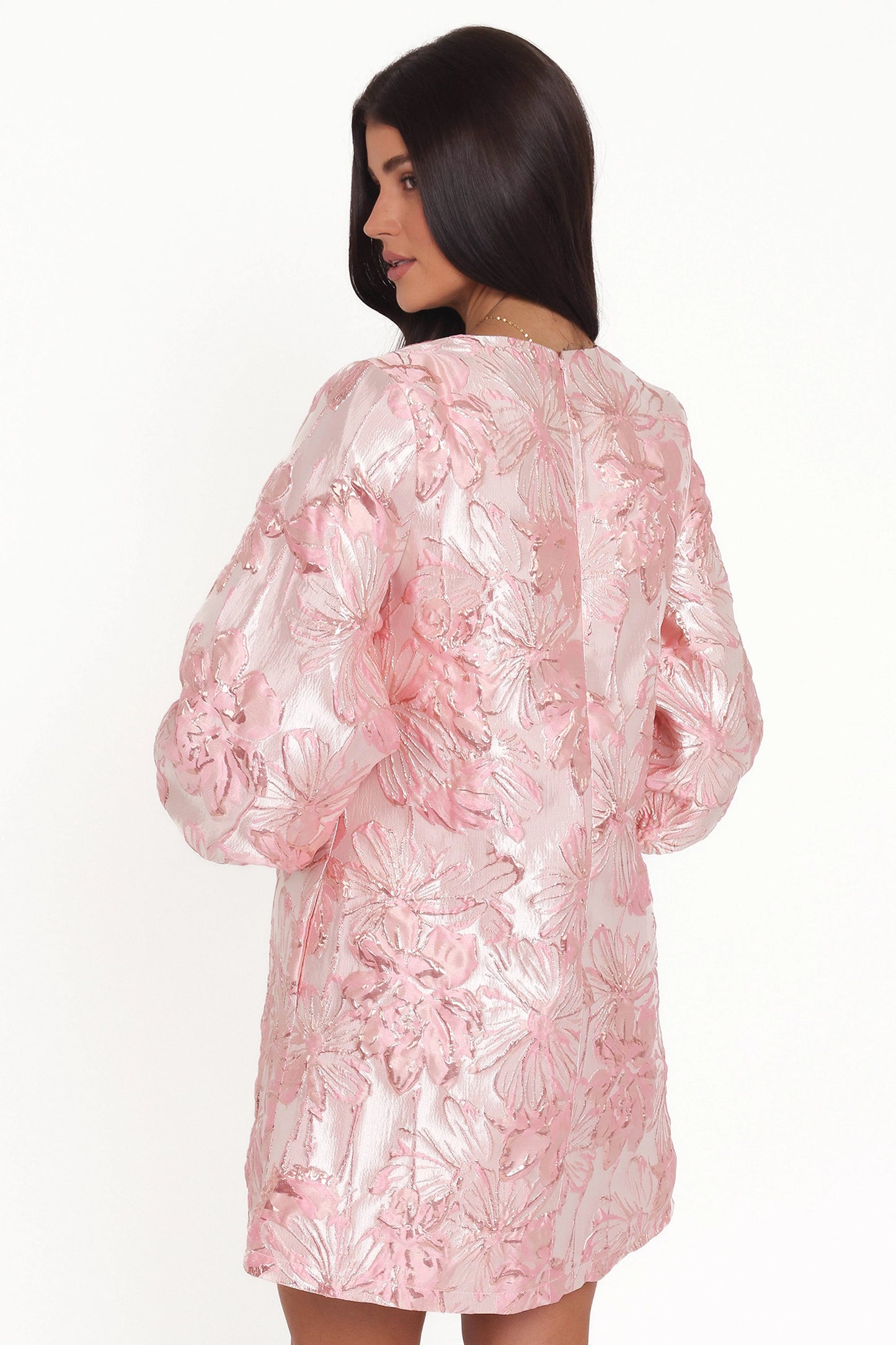 Treloar Long Sleeve Mini Dress - Pink Brocade