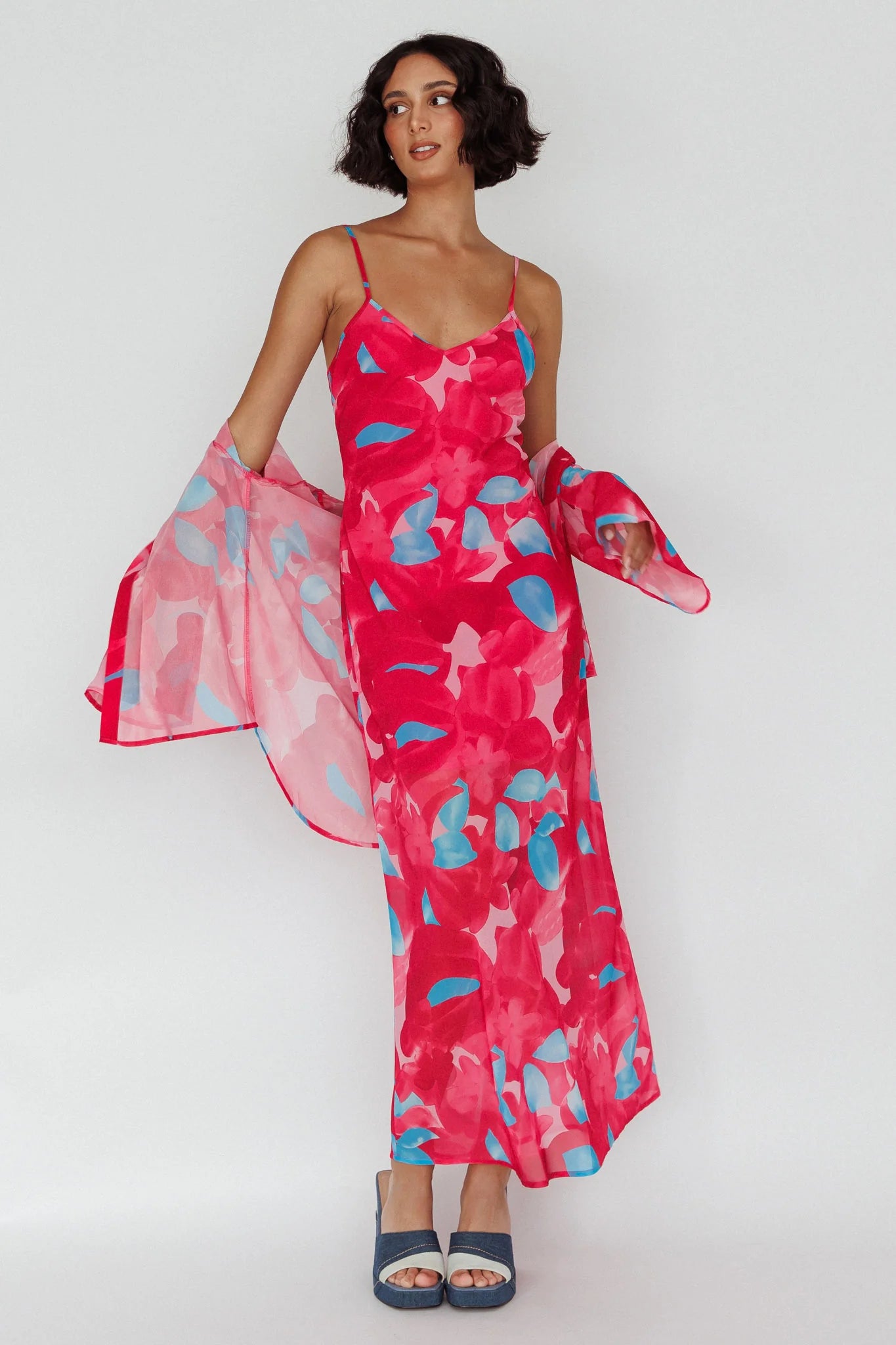 Stasi Cami Strap Midi Dress Floral Pink