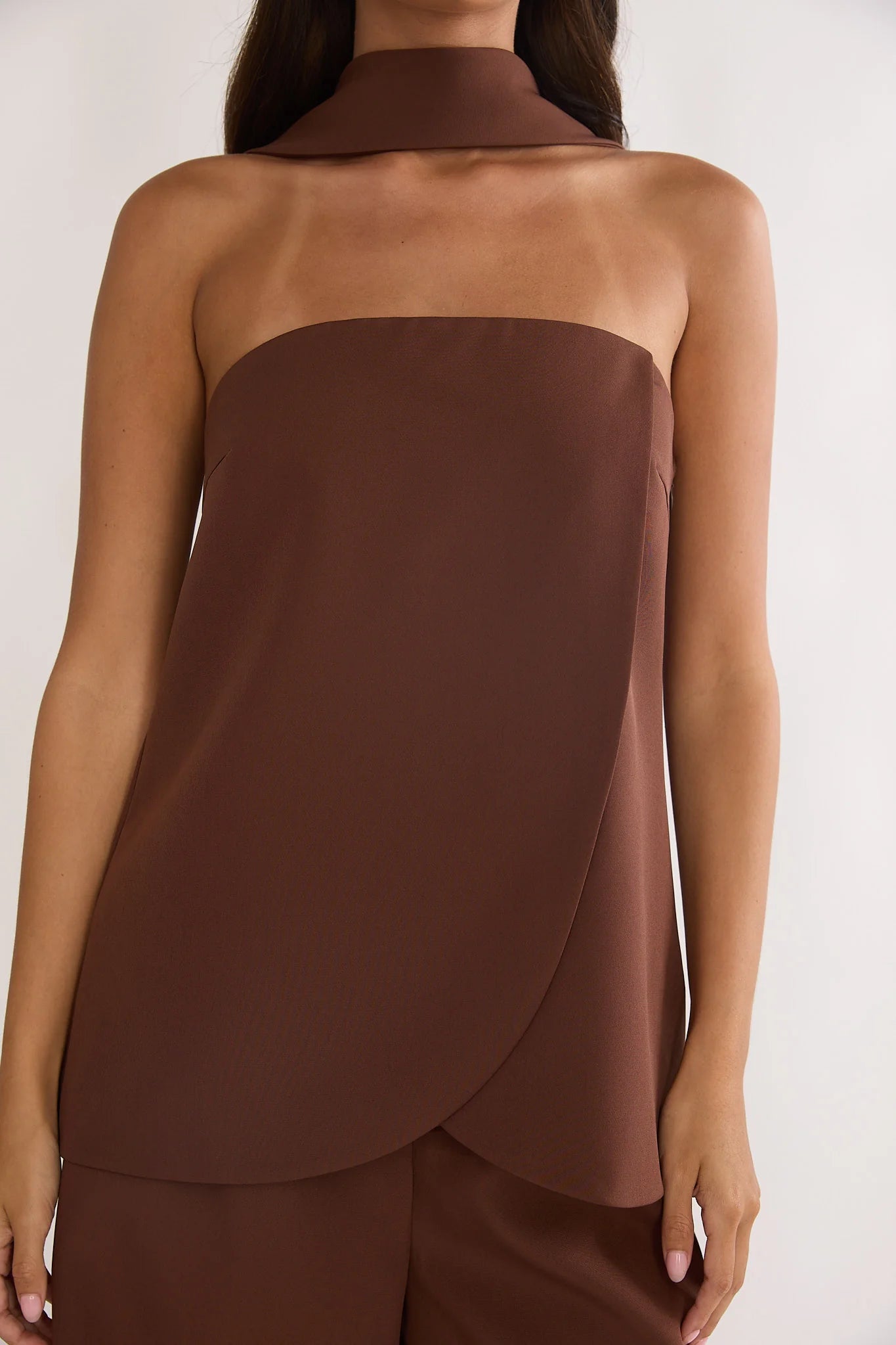 Florene Strapless Split Scarf Top Chocolate