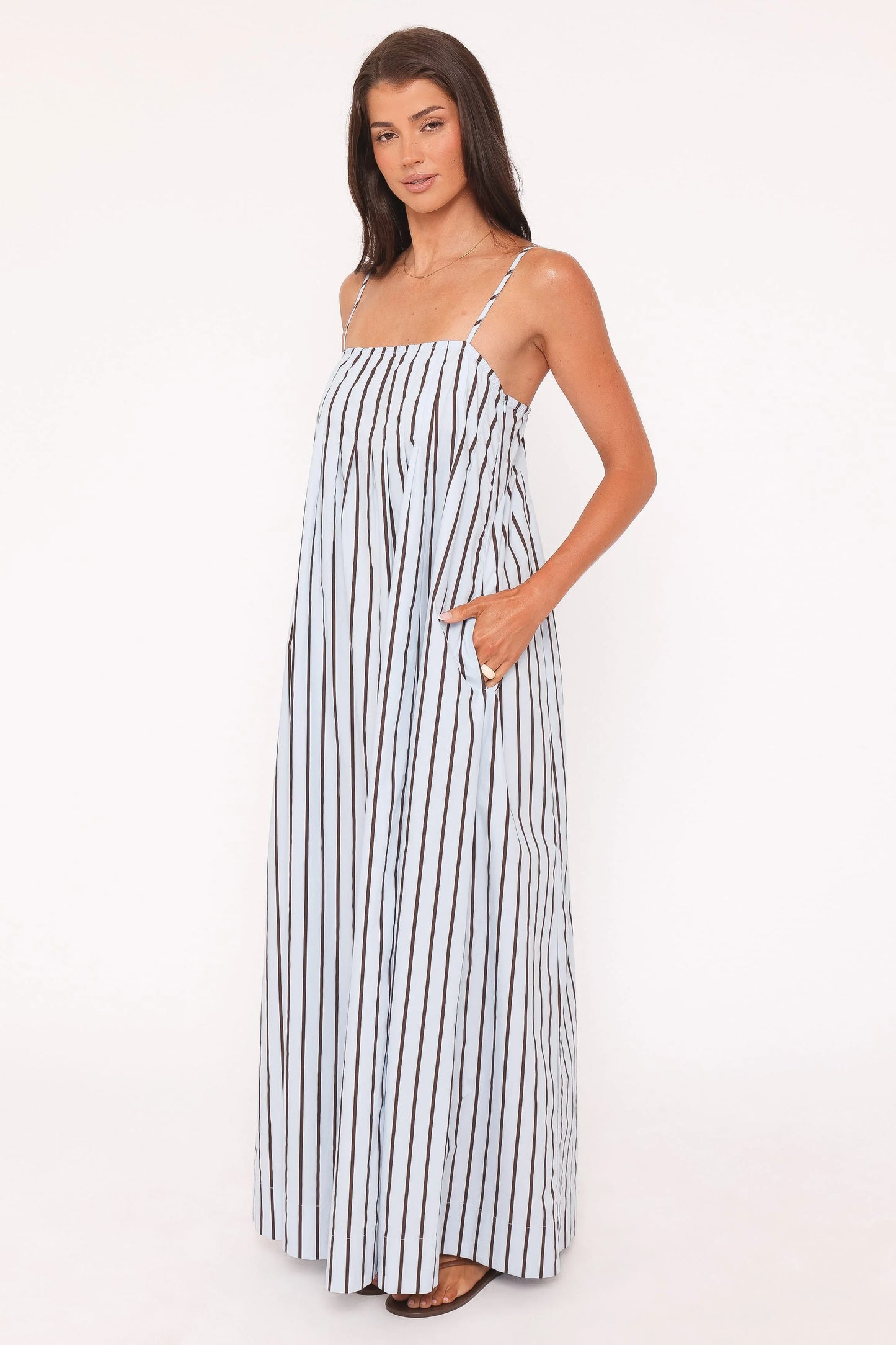 Arletta Maxi Dress - Blue/Brown Stripe