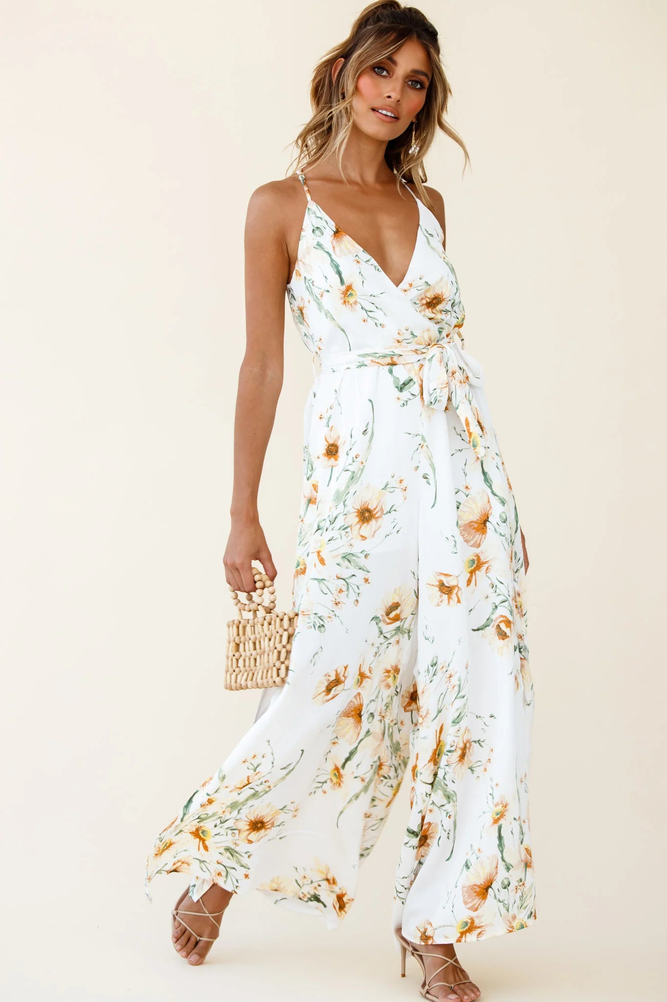 Miso Wide-Leg Cami Jumpsuit Floral Print White