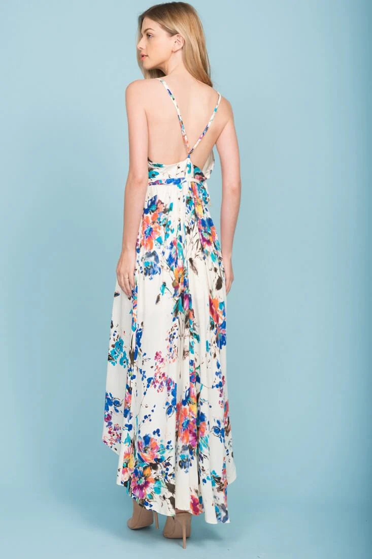 Sloan Hi Low Floral Print Midi Dress White