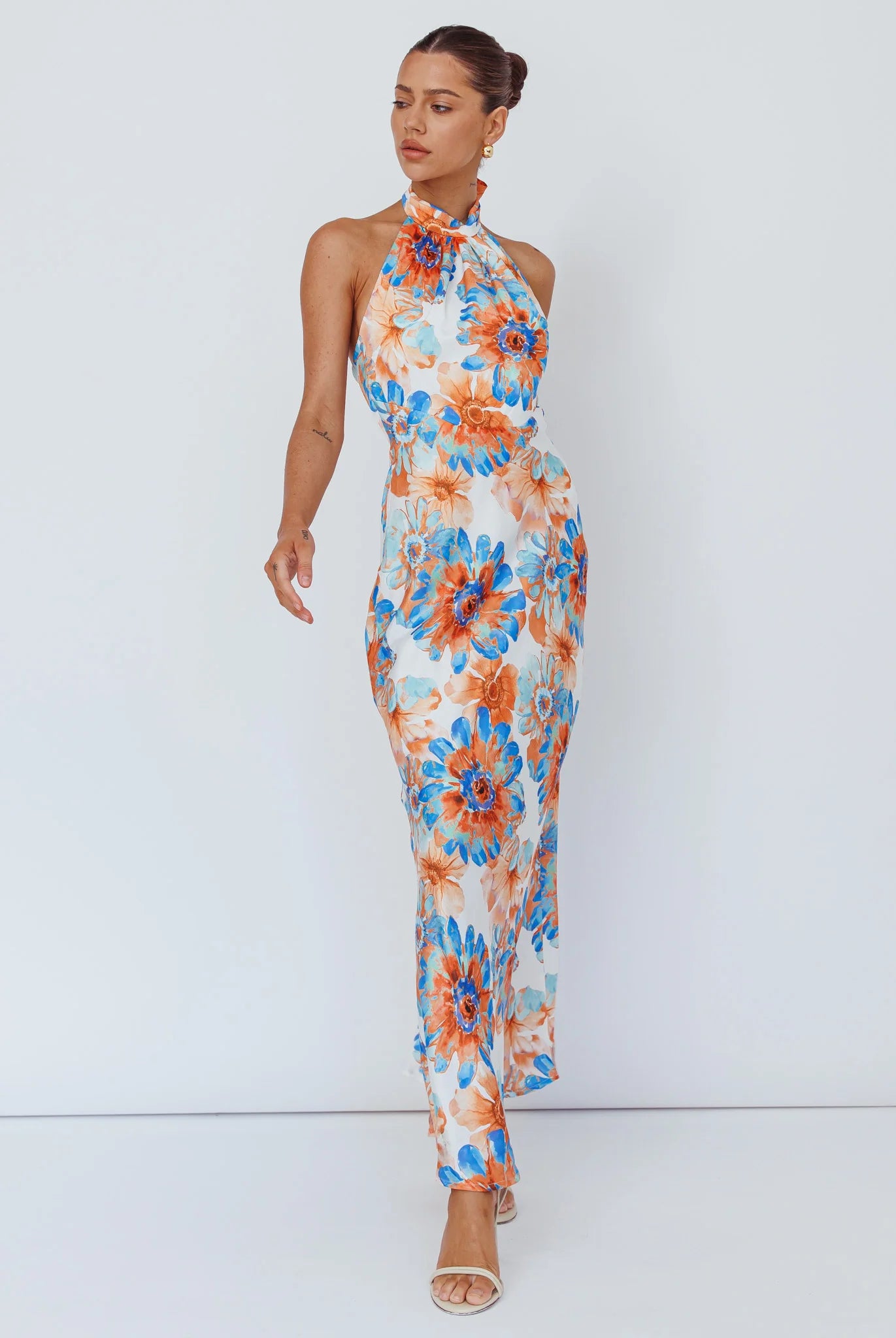 Shana Halterneck Maxi Dress Flowers Blue