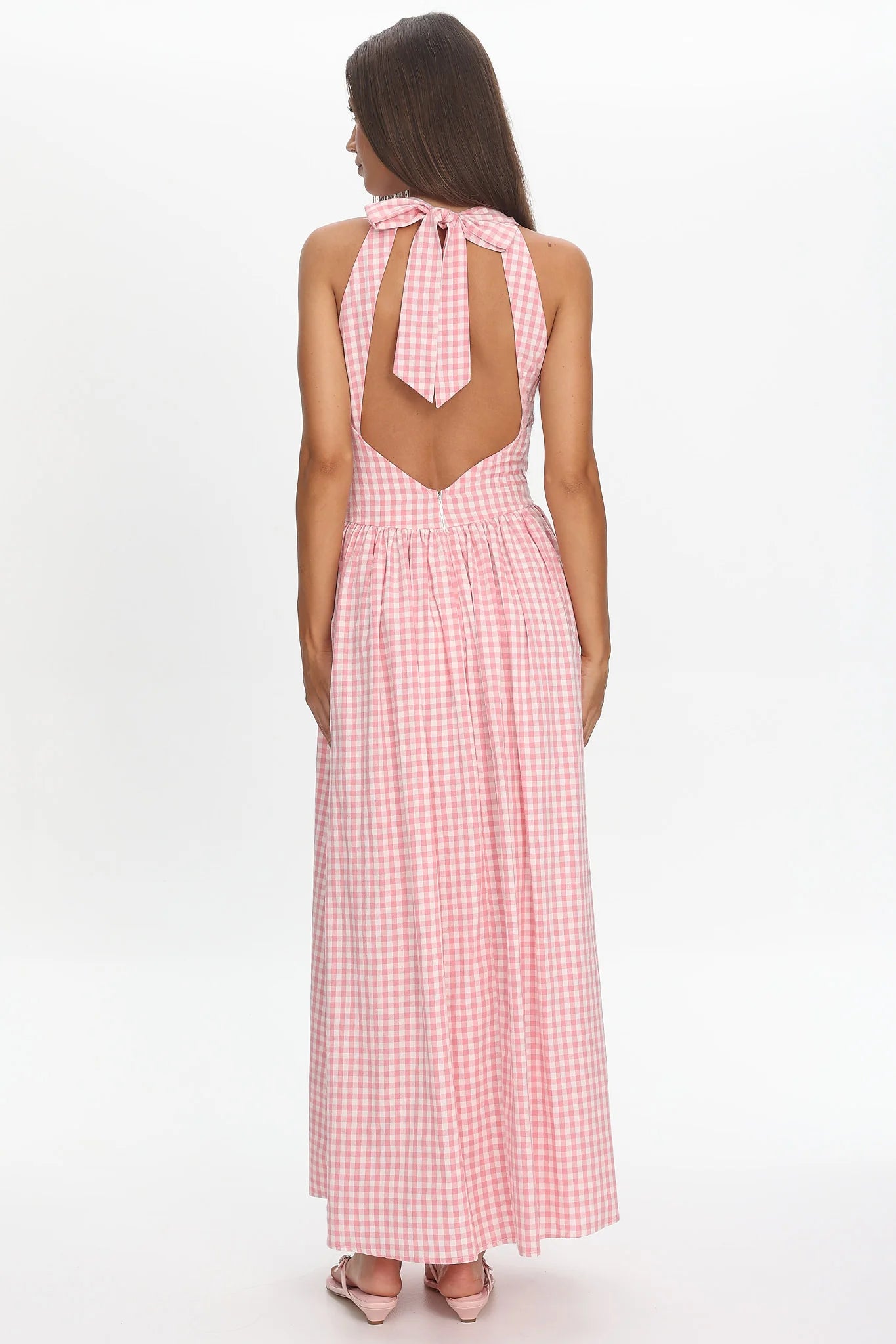 Sundrenched Halter Maxi Dress Checker Pink