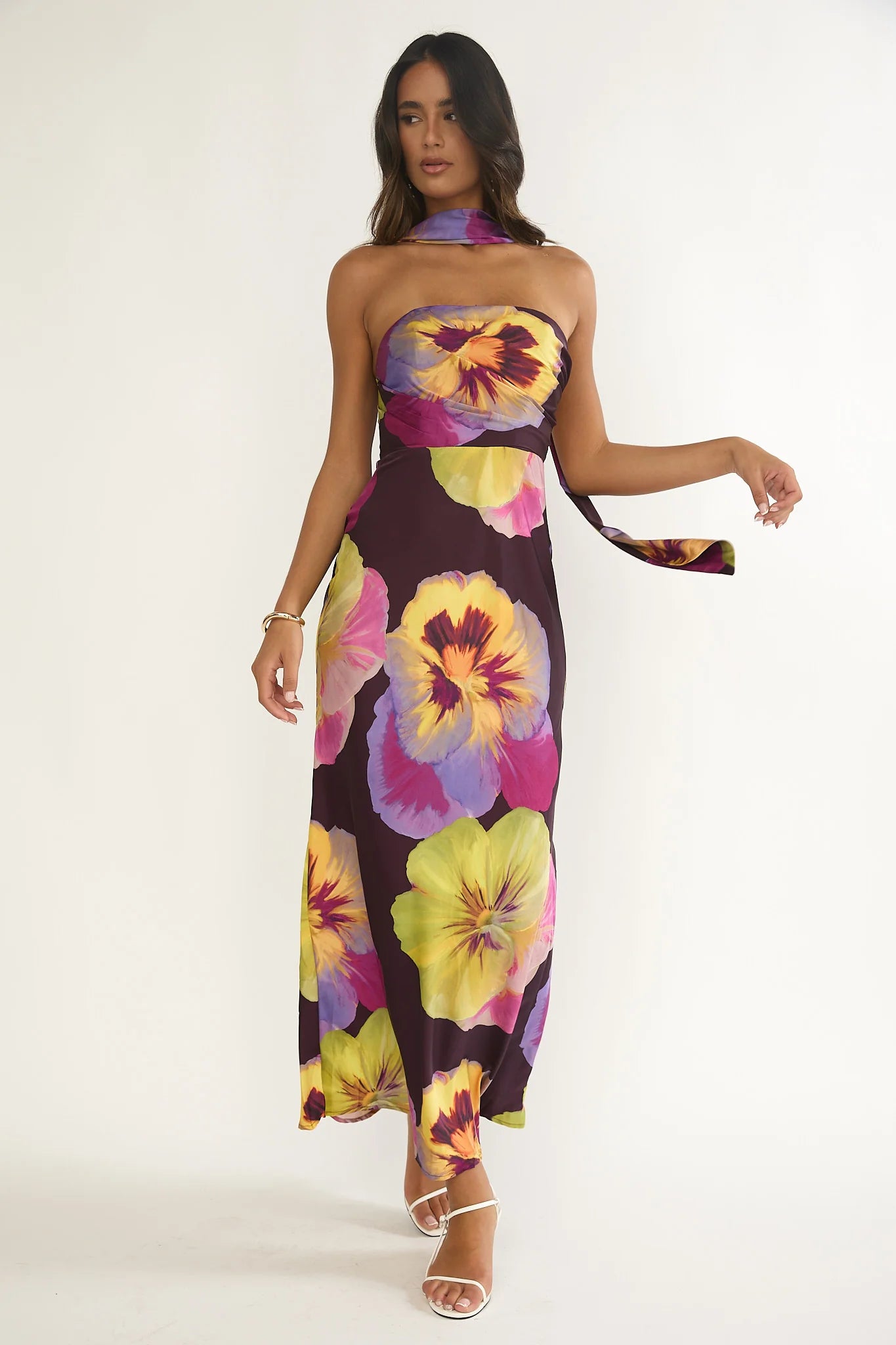City Of Stars Strapless Scarf Maxi Dress Pansies Plum