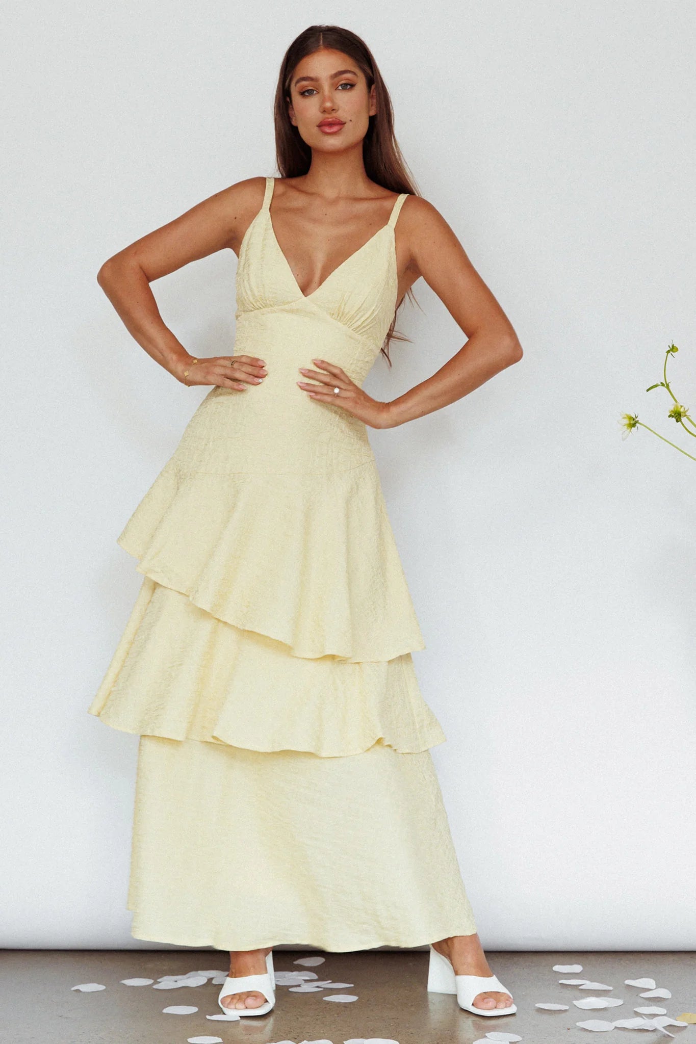New Vibes Layered Hem Maxi Dress Lemon