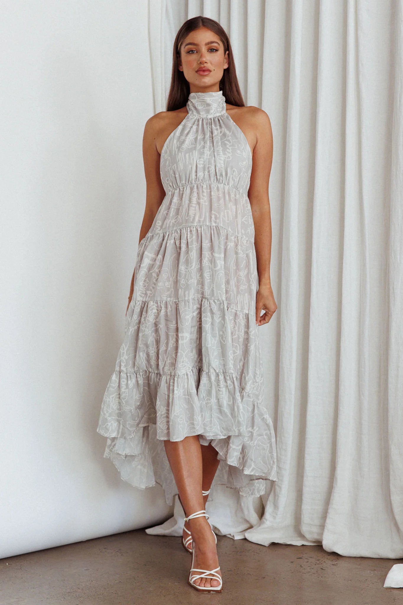 South Haven Halter Midi Dress Floral Beige
