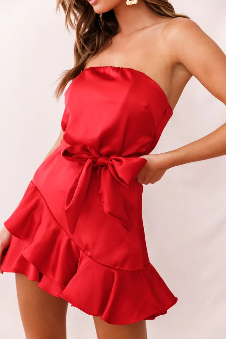 Thank U, Next Bandeau Satin Romper Red