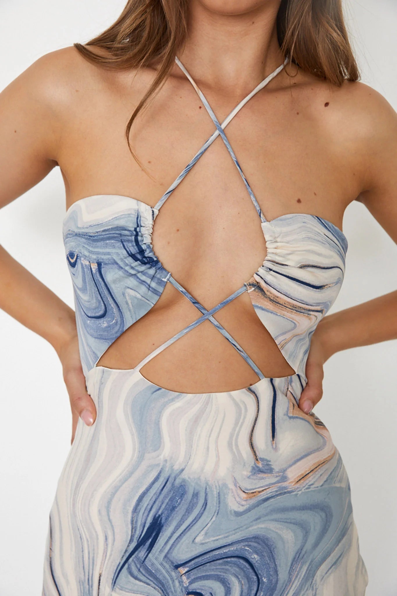 Elanora Strappy Midi Dress Marbled Blue