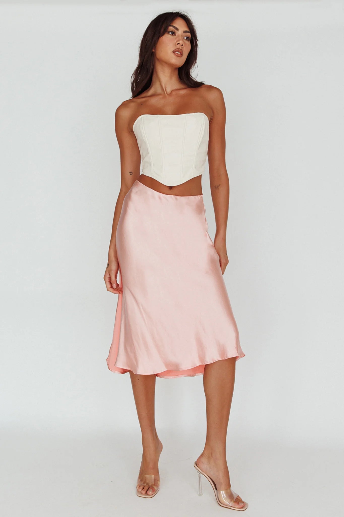 Daze Satin Midi Skirt Pink